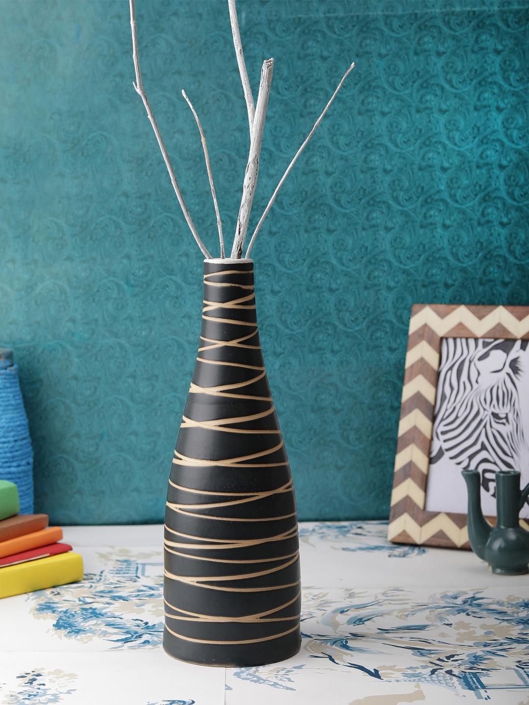 Buy VarEesha Black Ceramic Cris Cross Organic Vase Vases for Unisex