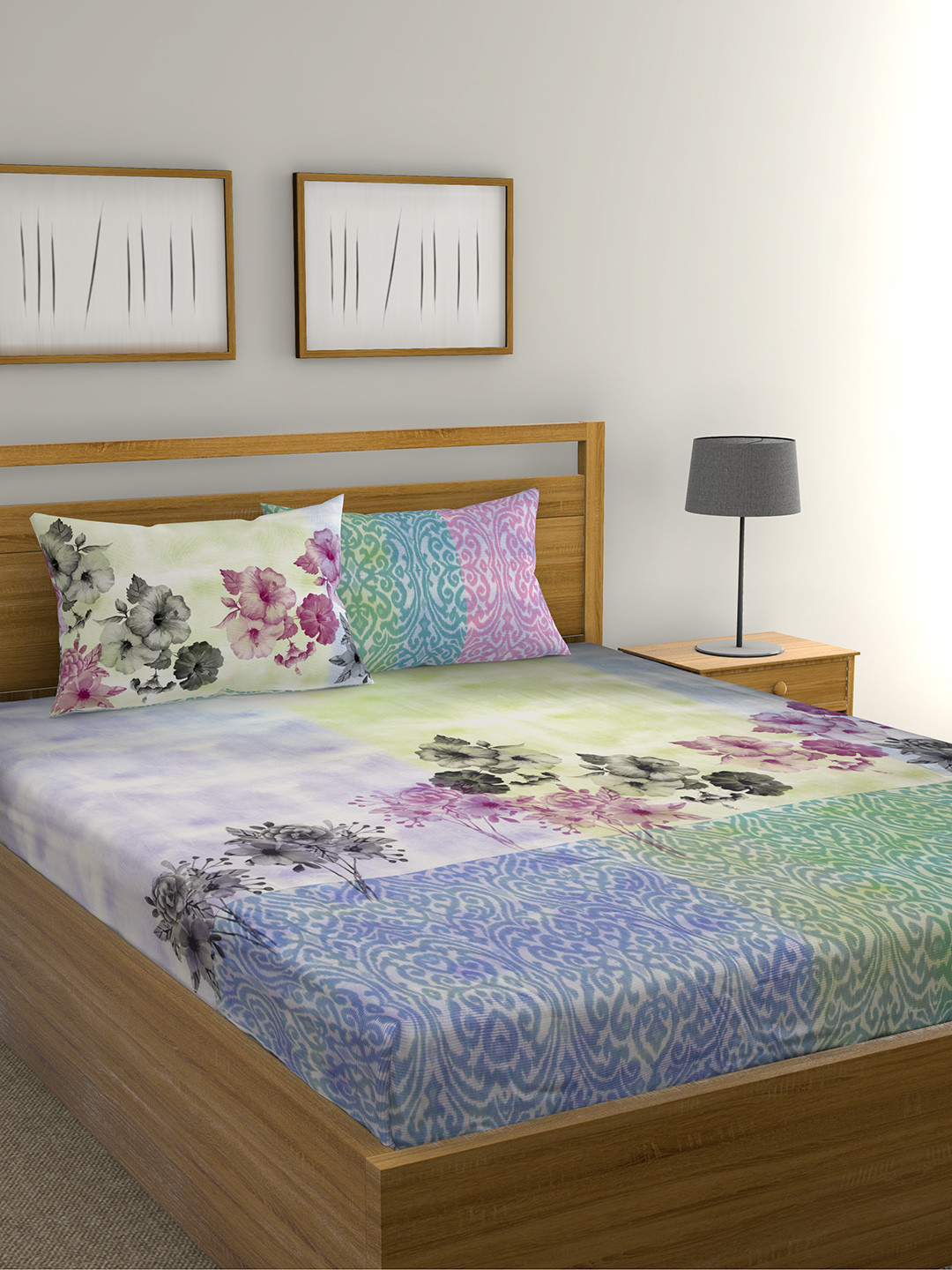 Buy Raymond Home Multicoloured Floral Flat 210 TC Cotton 1 King