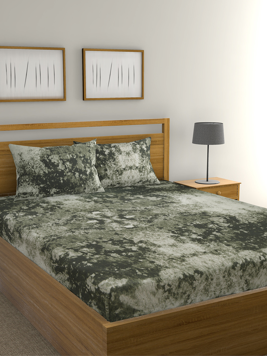 Buy Raymond Home Green Floral Flat 210 TC Cotton 1 King Bedsheet With 2