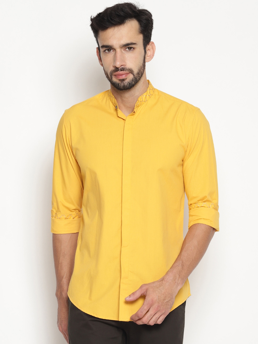 Buy IVOC Men Yellow Smart Slim Fit Solid Casual Shirt - Shirts for Men ...