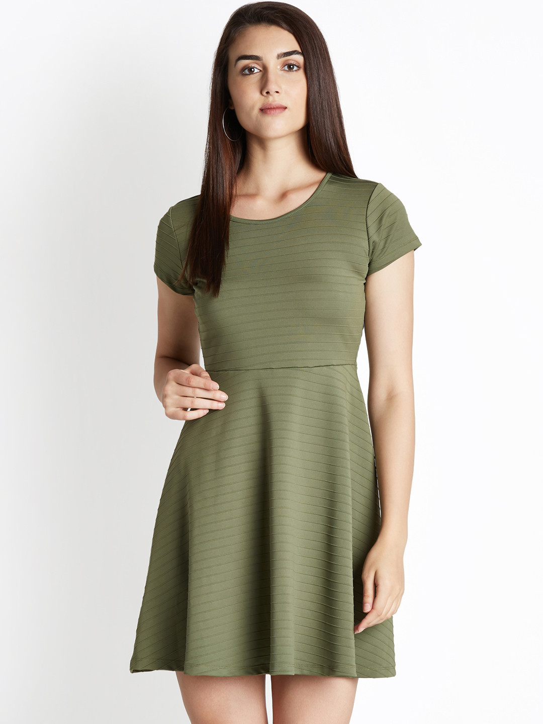 Buy Honey By Pantaloons Women Olive Green Solid Fit And Flare Dress