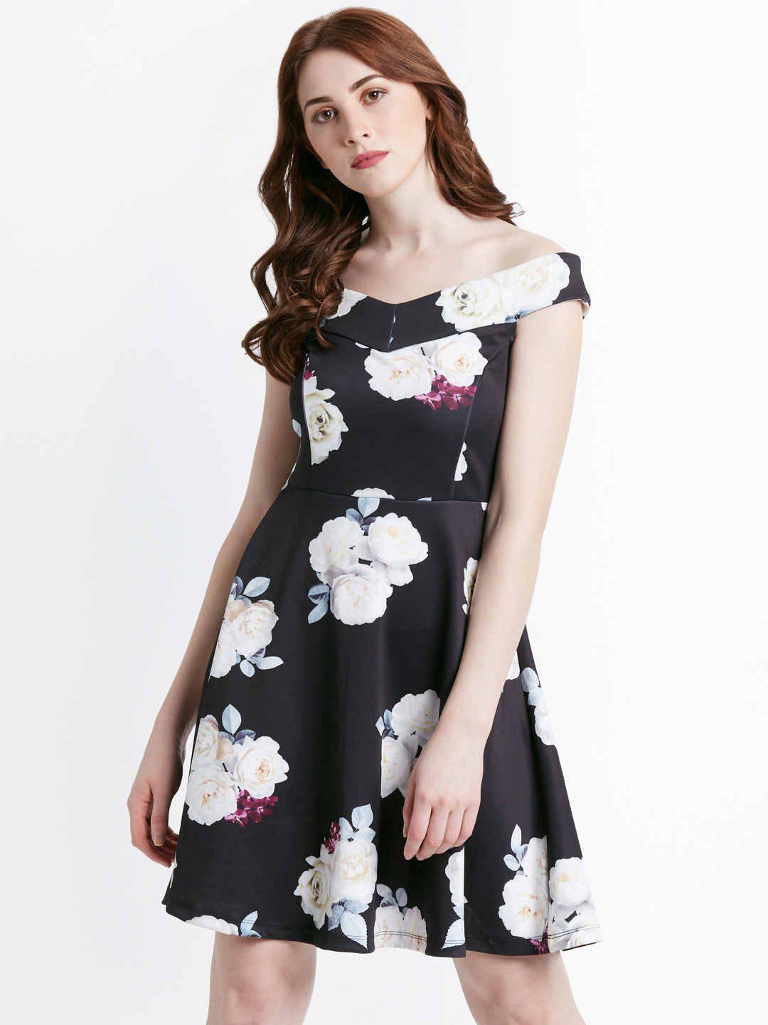 Buy Honey By Pantaloons Women Black Printed Fit And Flare Dress