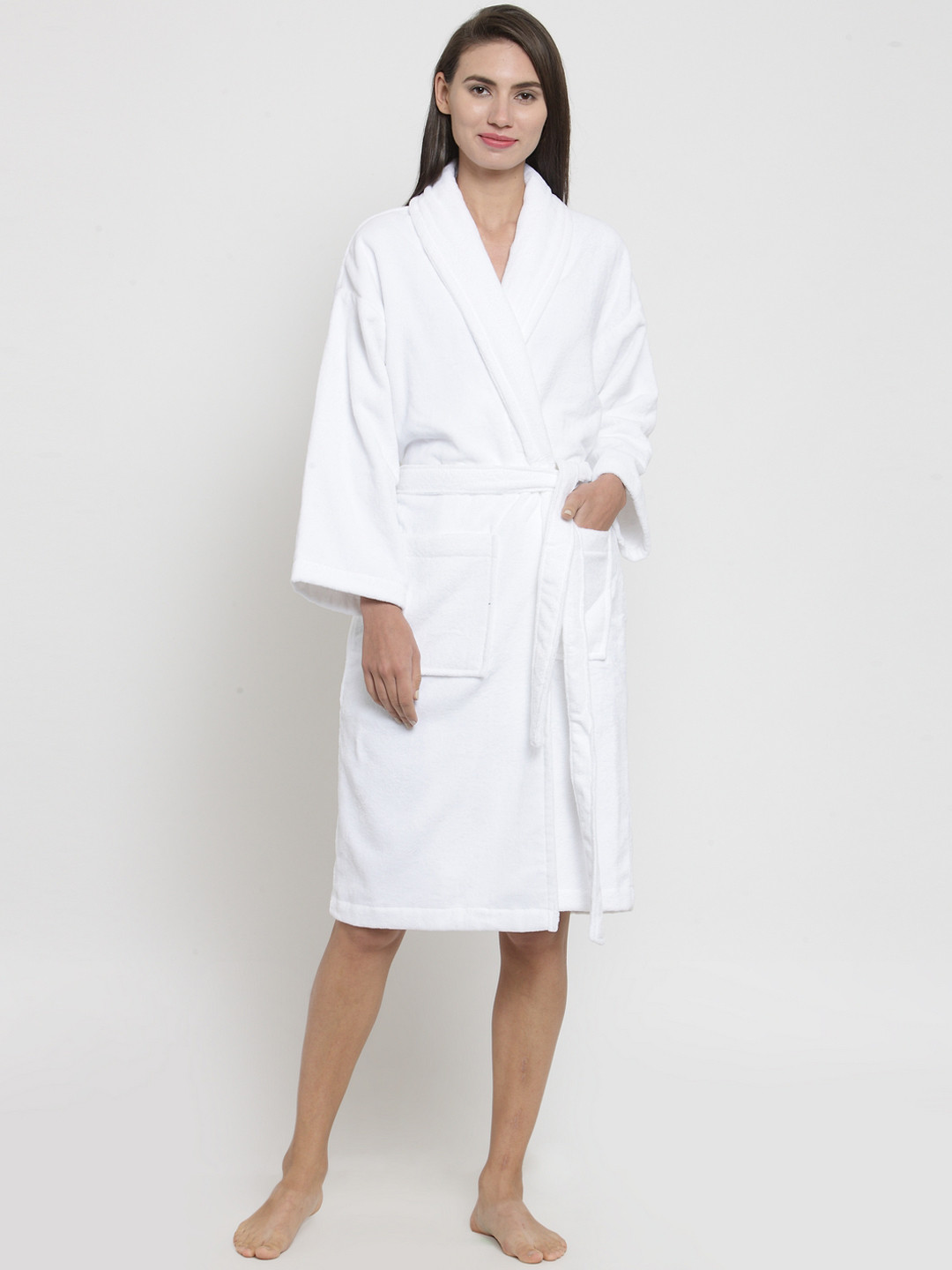Buy MYTRIDENT Unisex White Solid Bathrobe Bath Robe for Unisex
