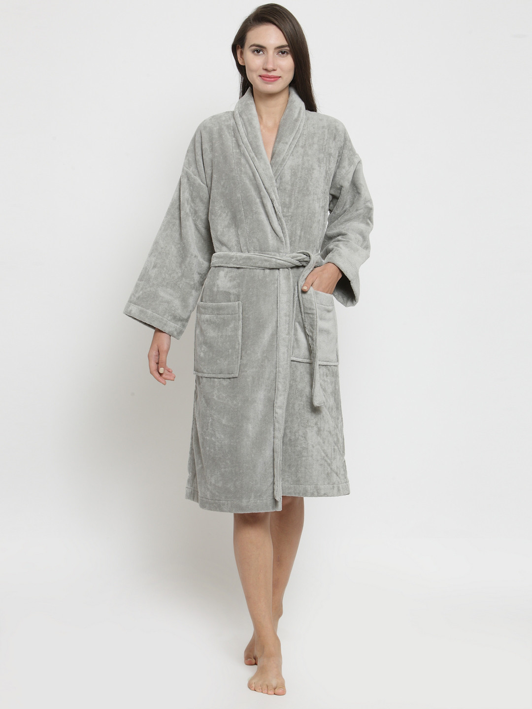 Buy MYTRIDENT Unisex Grey Solid Bathrobe Bath Robe for Unisex 7525509