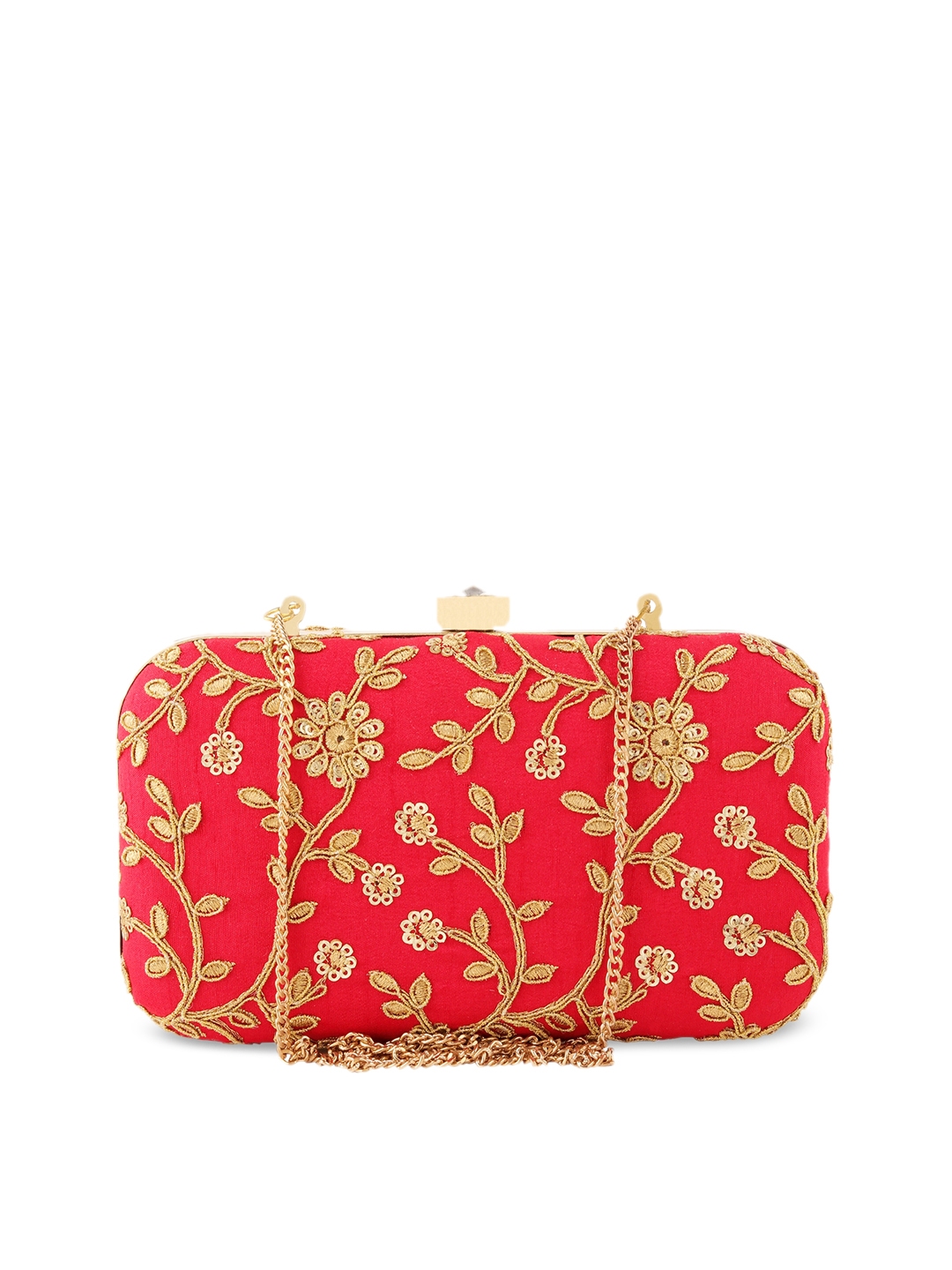 Buy Anekaant Red & Gold Toned Embroidered Embroidered Clutch - Clutches ...