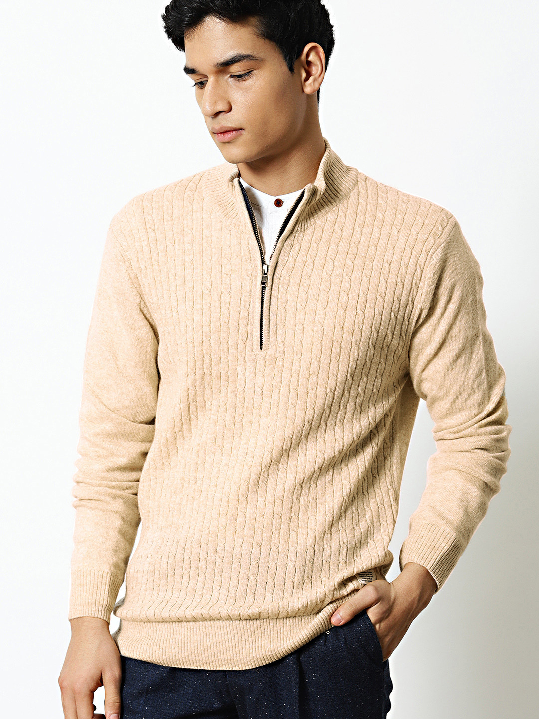 Buy Mr Bowerbird Men Cream Coloured Self Design Pullover - Sweaters for Men 7527585 | Myntra