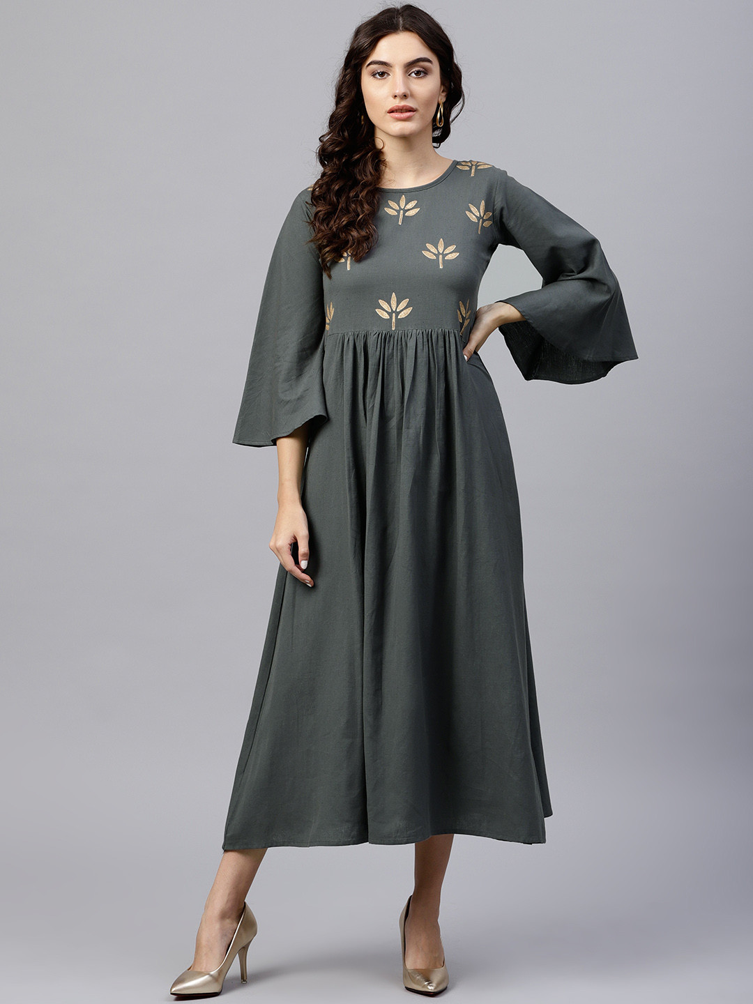 Buy Nayo Women Charcoal Grey Solid A Line Dress Dresses for Women