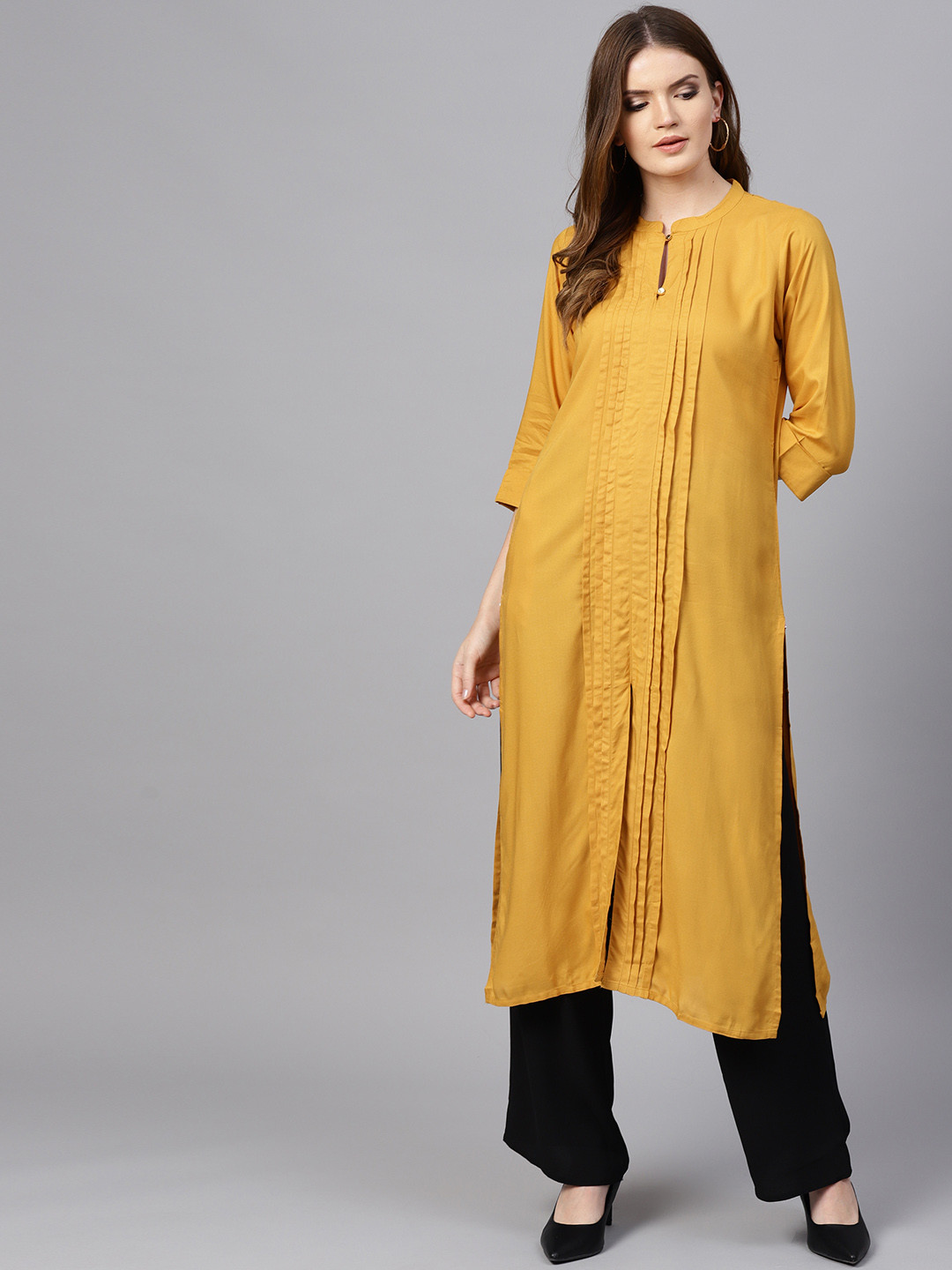Buy Shree Women Mustard Yellow Solid Straight Kurta Kurtas for Women 7538201 Myntra