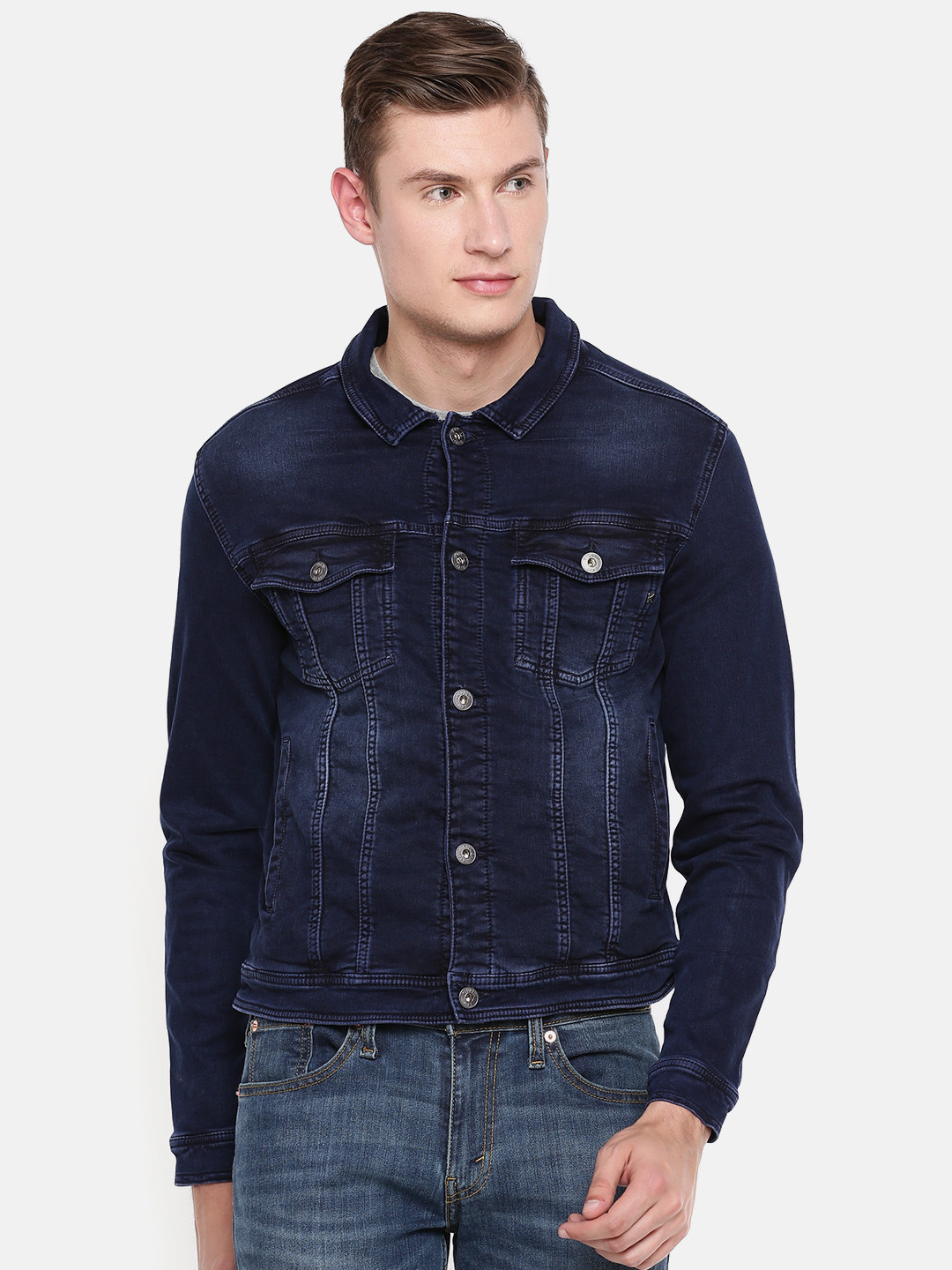 Buy Killer Men Blue Solid Washed Denim Jacket Jackets for Men 7540108