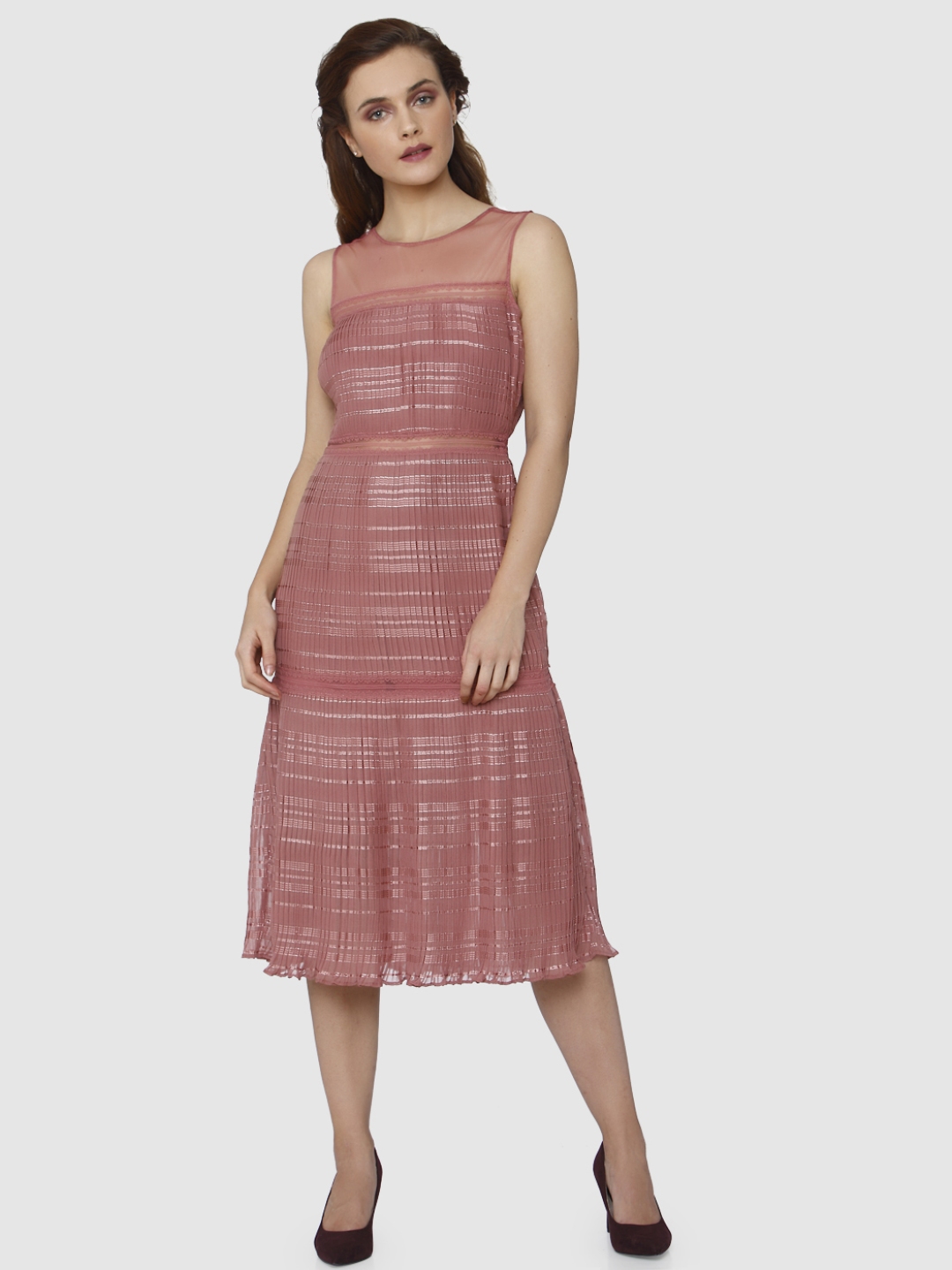 Buy Vero Moda Women Pink A Line Midi Semi Sheer Midi Dress Dresses