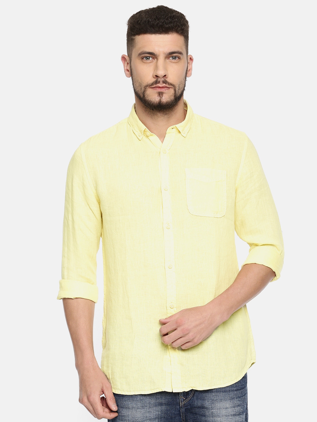 Buy Jack & Jones Men Yellow Slim Fit Solid Casual Shirt - Shirts for ...
