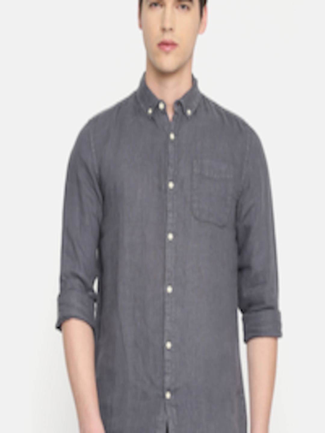 Buy Jack & Jones Men Charcoal Grey Linen Solid Casual Shirt - Shirts ...