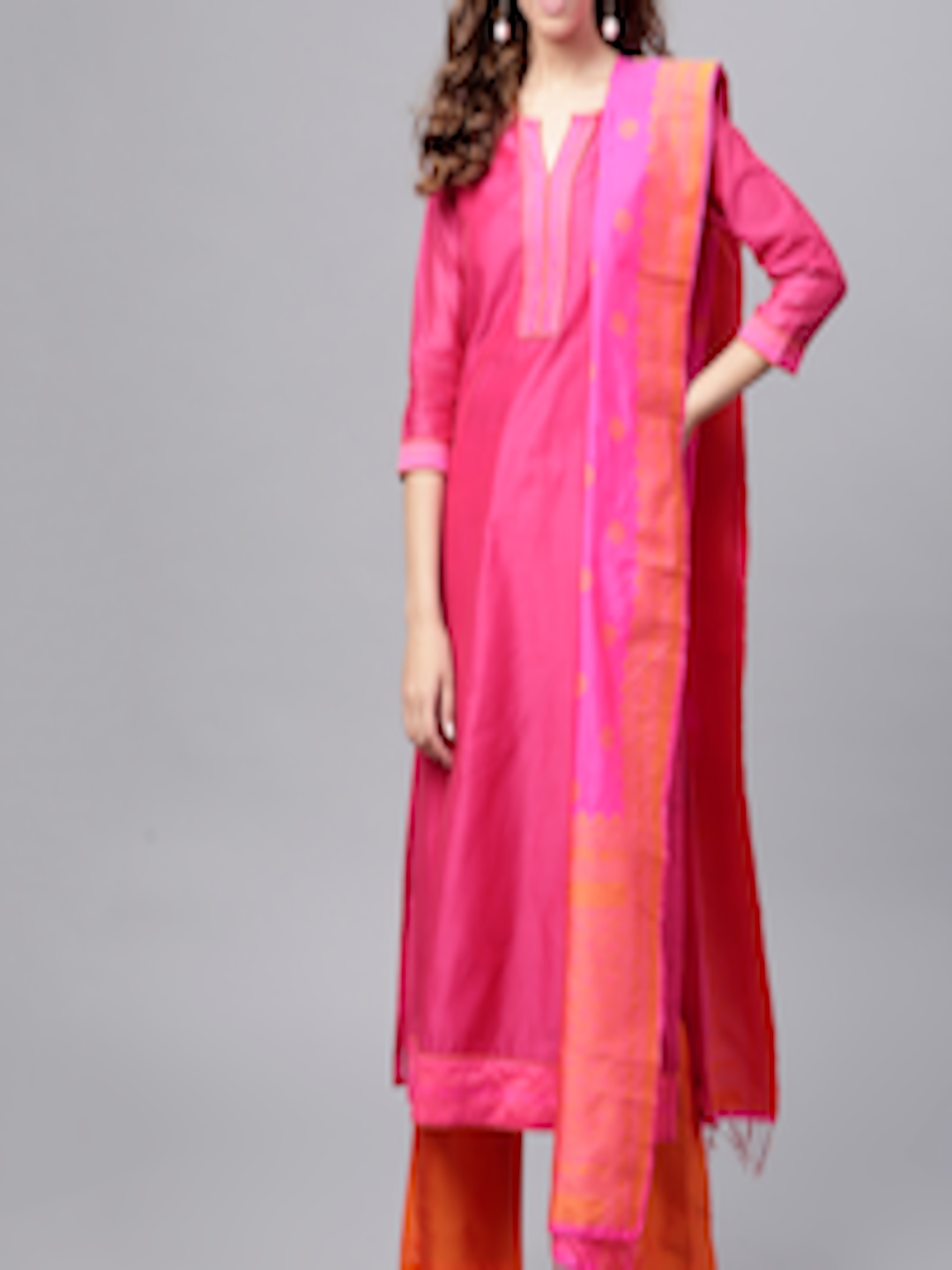 Buy Jaipur Kurti Women Pink & Orange Solid Kurta With Palazzos ...