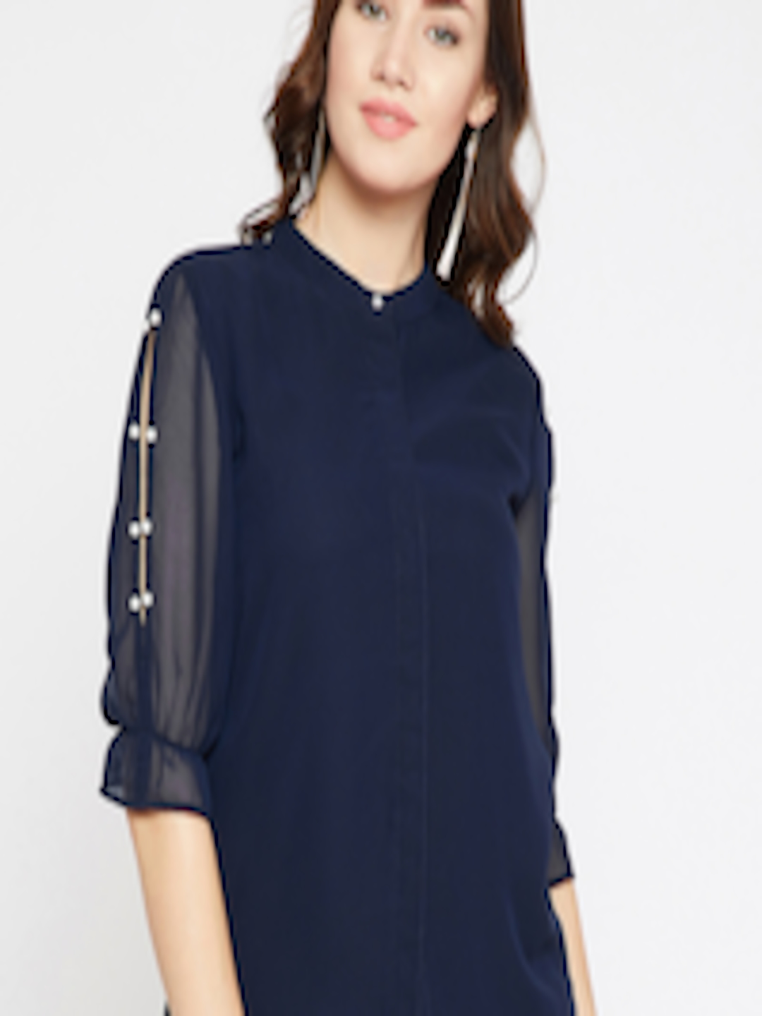 Buy Marie Claire Women Navy Blue Regular Fit Solid Casual Shirt ...