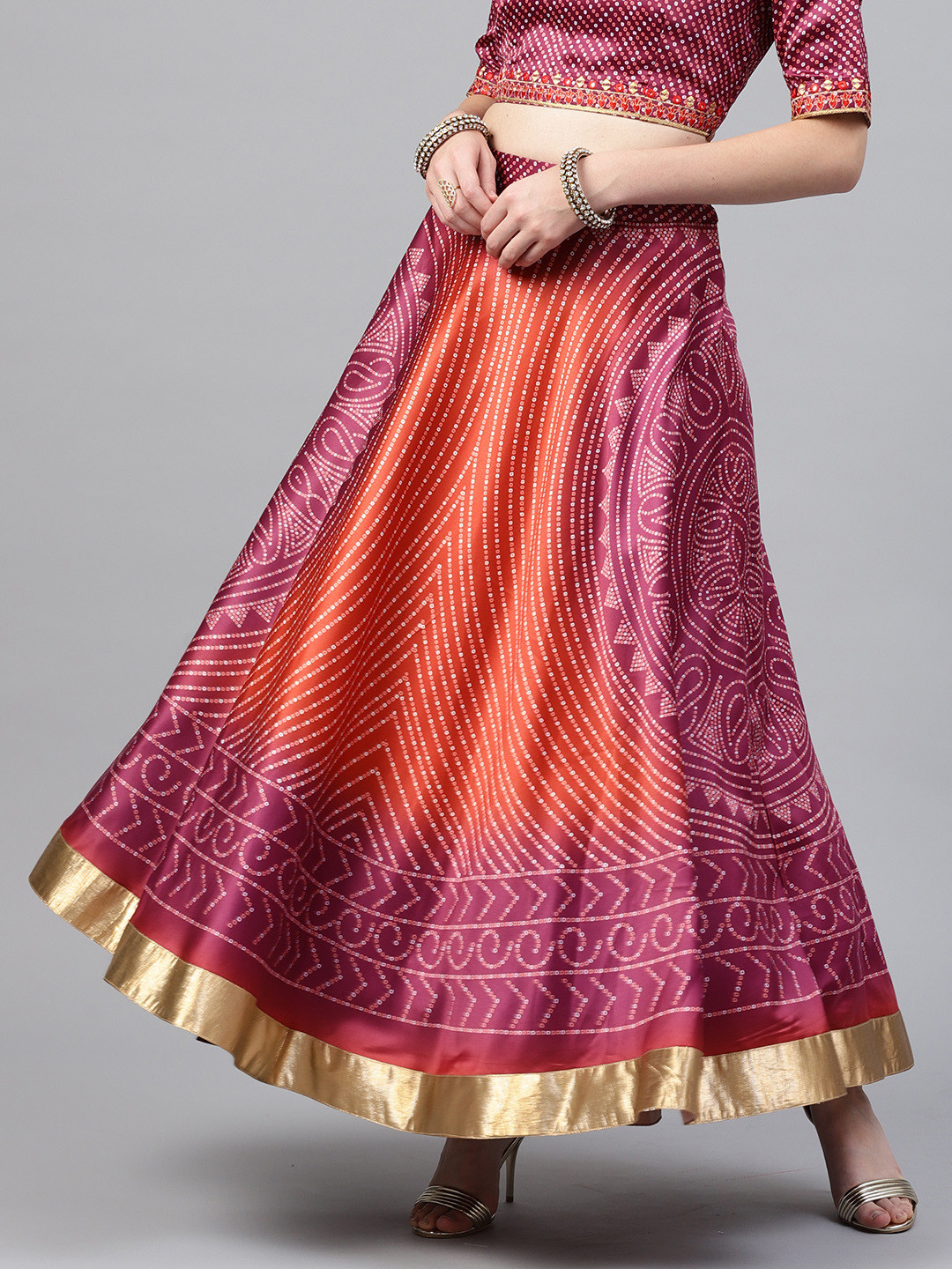 Buy Juniper Women Burgundy Bandhani Digial Print Skirt Skirts for