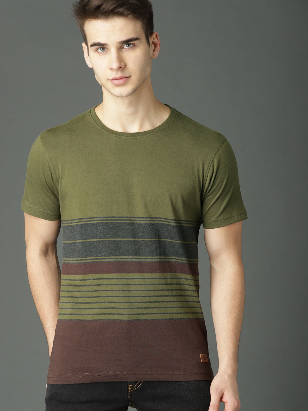 Buy Roadster Men Olive Green Striped T Shirt Tshirts For Men 7557695 Myntra