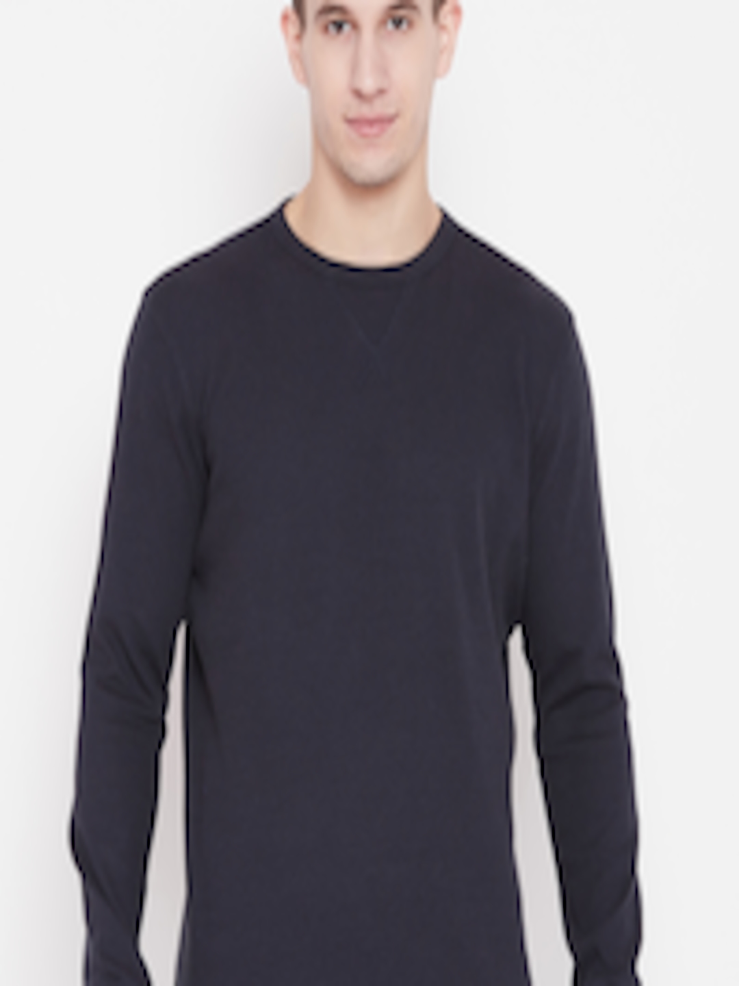 Buy OVS Men Navy Blue Solid Round Neck Pure Cotton T Shirt - Tshirts ...