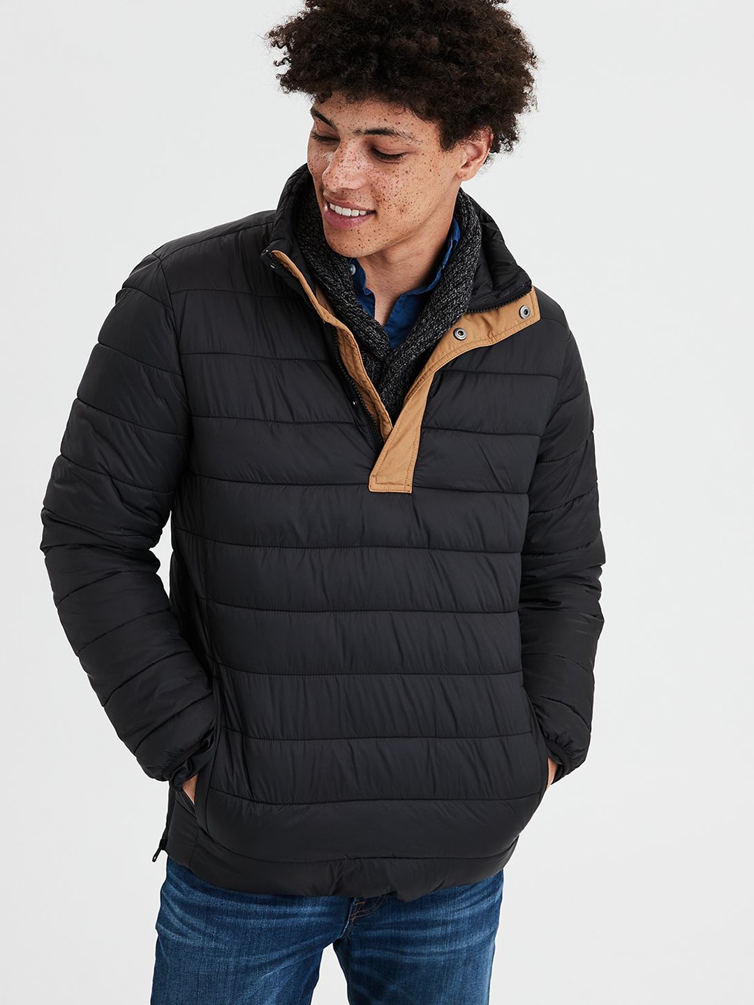 Buy AMERICAN EAGLE OUTFITTERS Men Black Solid Padded Jacket - Jackets ...
