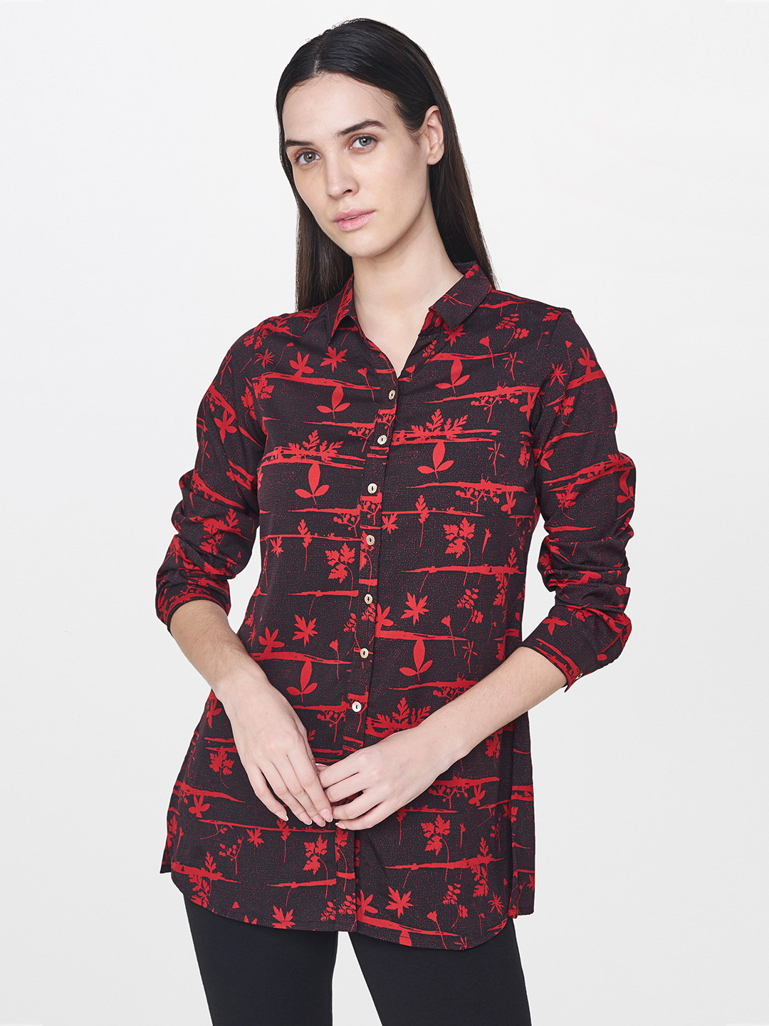 Buy AND Women Black & Red Regular Fit Printed Casual Shirt Shirts for Women 7566671 Myntra