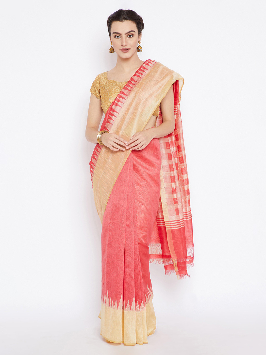 Buy Kalakari India Peach Coloured & Gold Coloured Weaved HandLoom