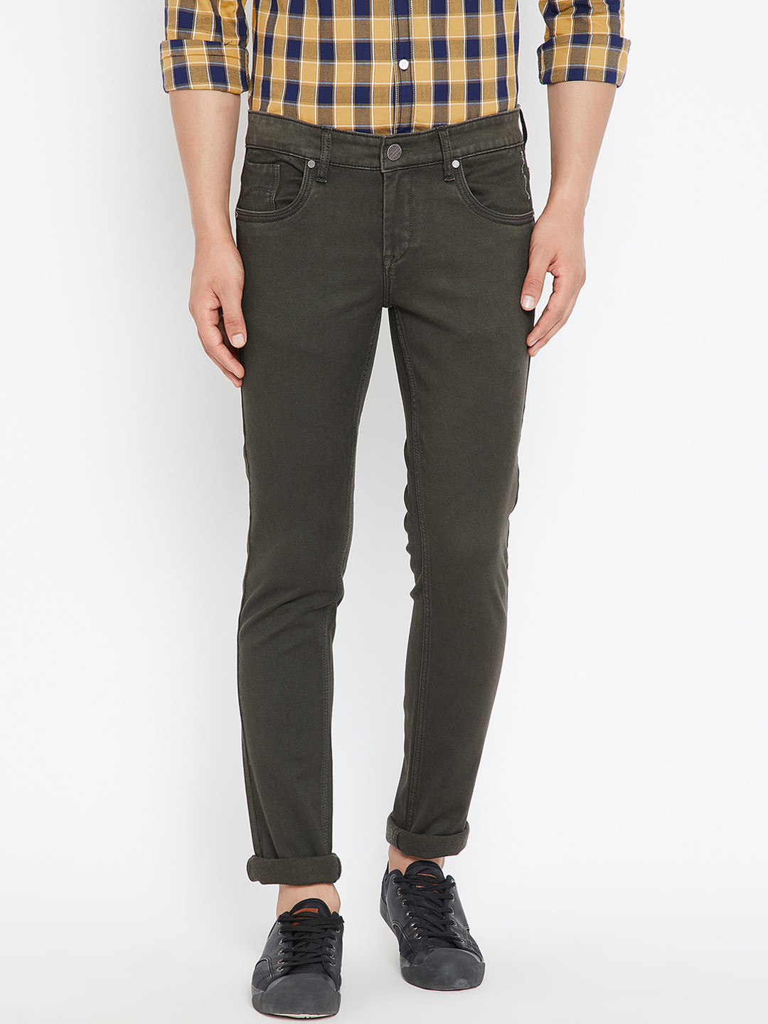 Buy Canary London Men Olive Green Skinny Fit Mid Rise Clean Look