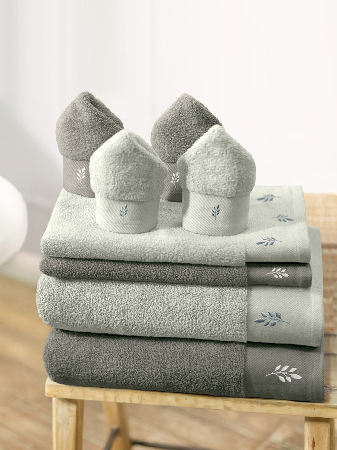 Buy Swiss Republic Grey Set Of 8 700 GSM Cotton Bath Towels Towel Set