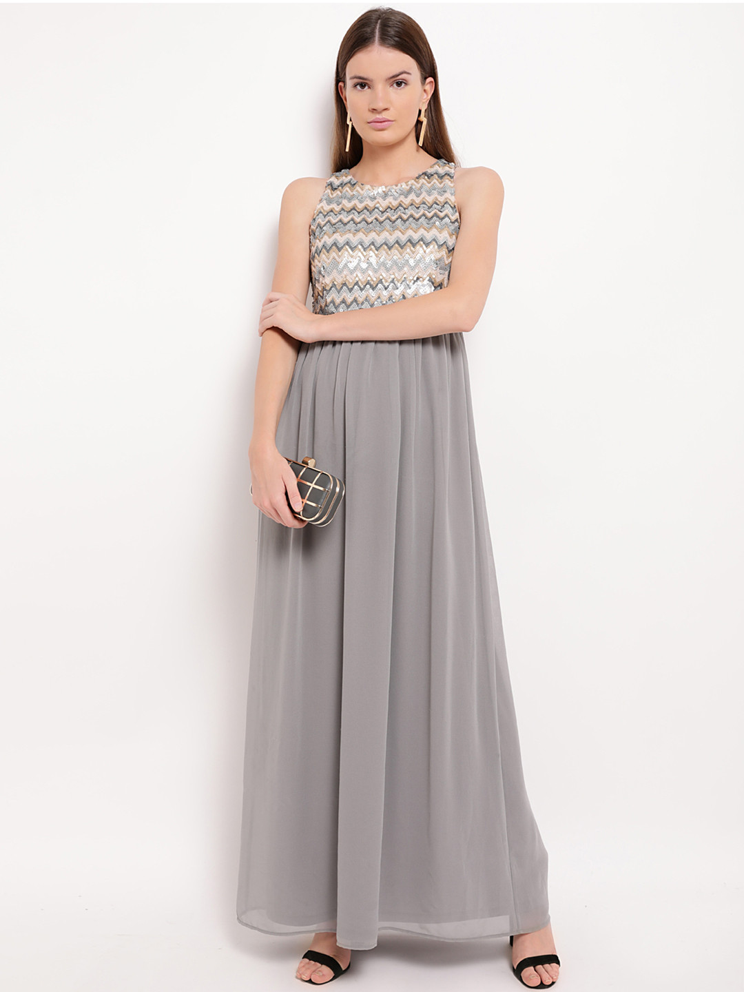 Buy Kazo Women Grey Embellished Maxi Dress Dresses for Women 7575501