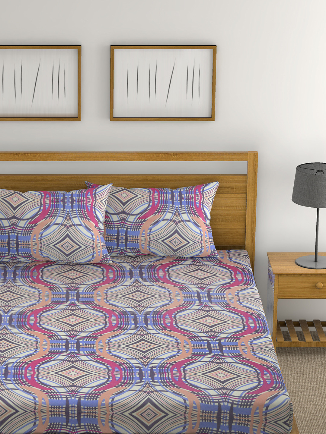 Buy Raymond Home Multicoloured Abstract Flat 104 TC Cotton Queen