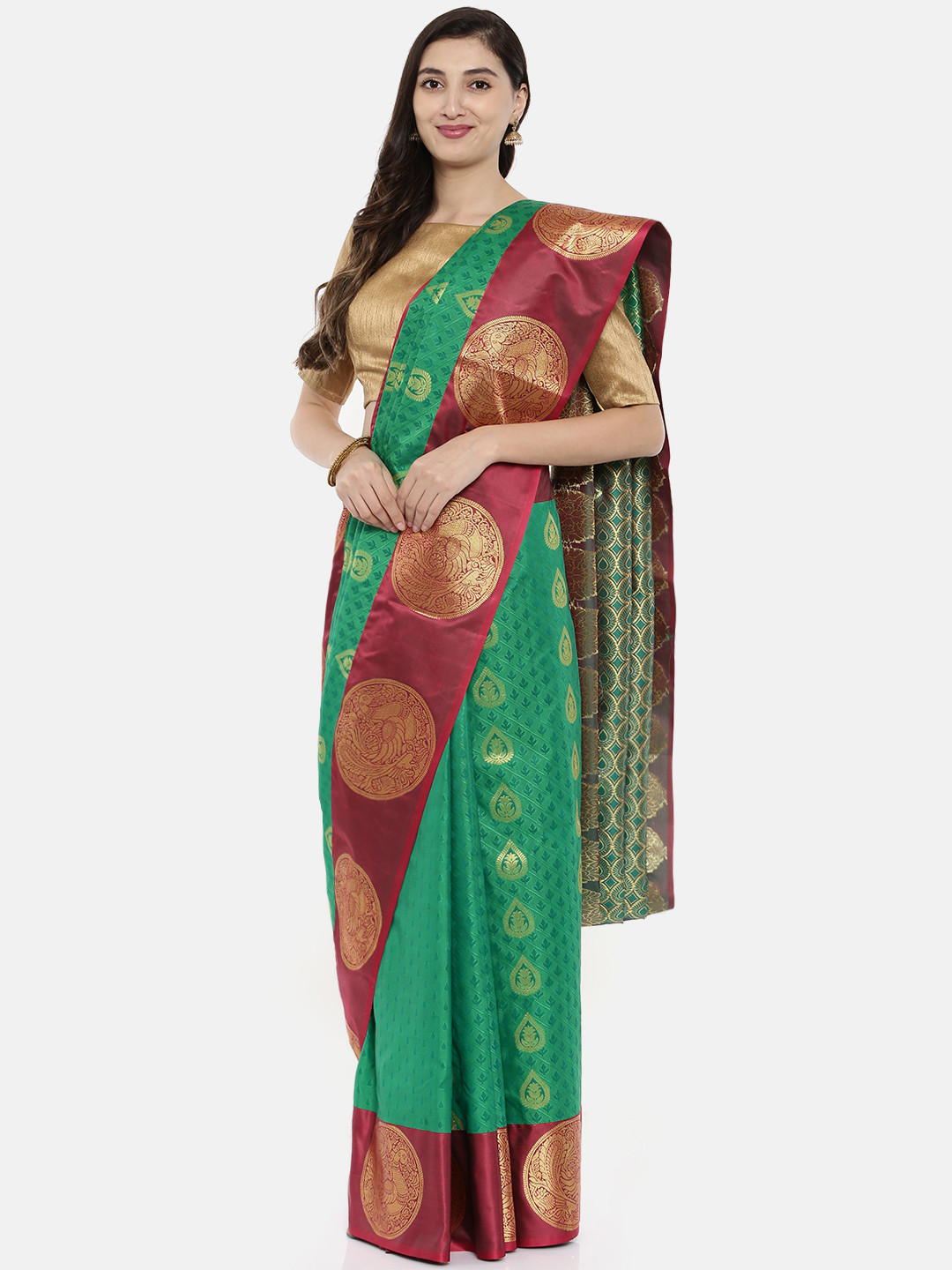Buy The Chennai Silks Classicate Green & Red Woven Design Pure Silk
