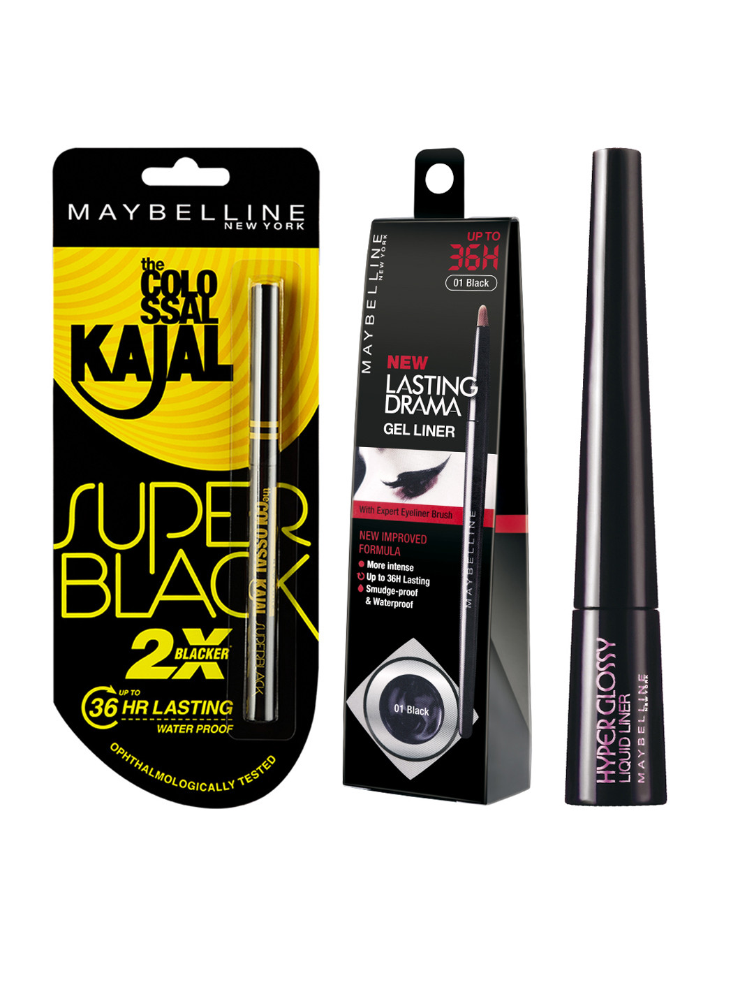 Buy Maybelline Set Of Gel Eyeliner, Colossal Kajal & Black Hyper Glossy