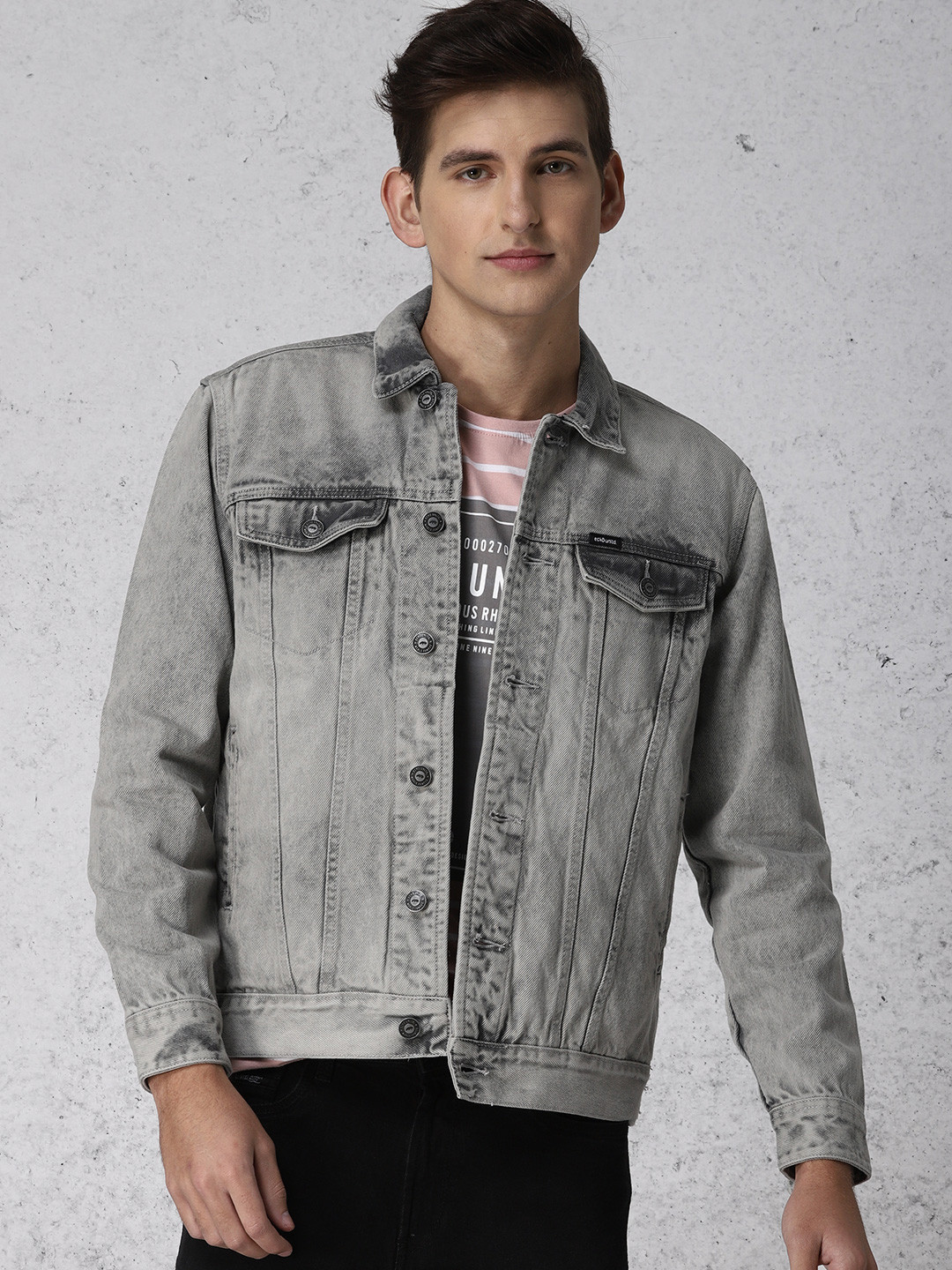 Buy Ecko Unltd Men Grey Washed Denim Jacket - Jackets for ...