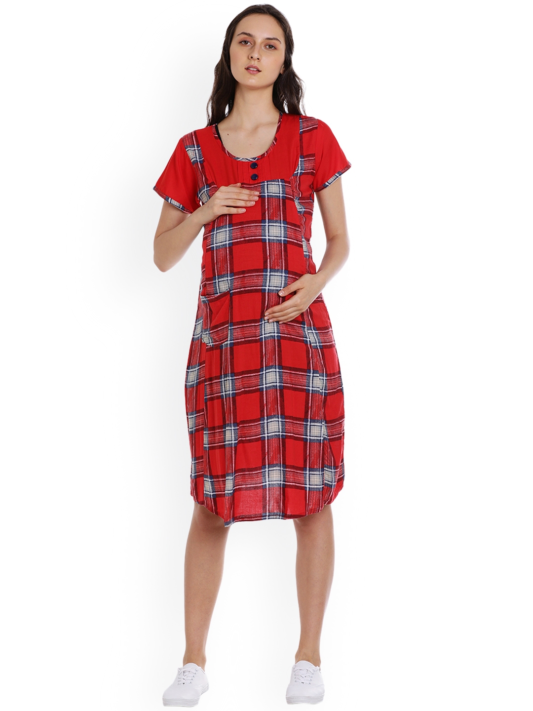 Buy GOLDSTROMS Women Red Checked Maternity A Line Dress - Dresses for 
