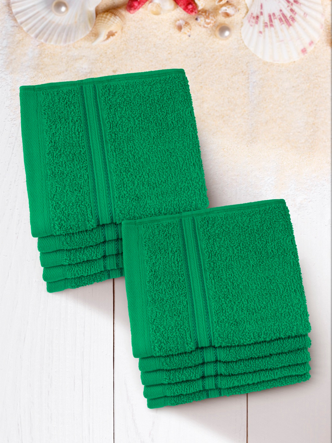Buy Swiss Republic Green Set Of 10 480 GSM Face Towels Face Towels
