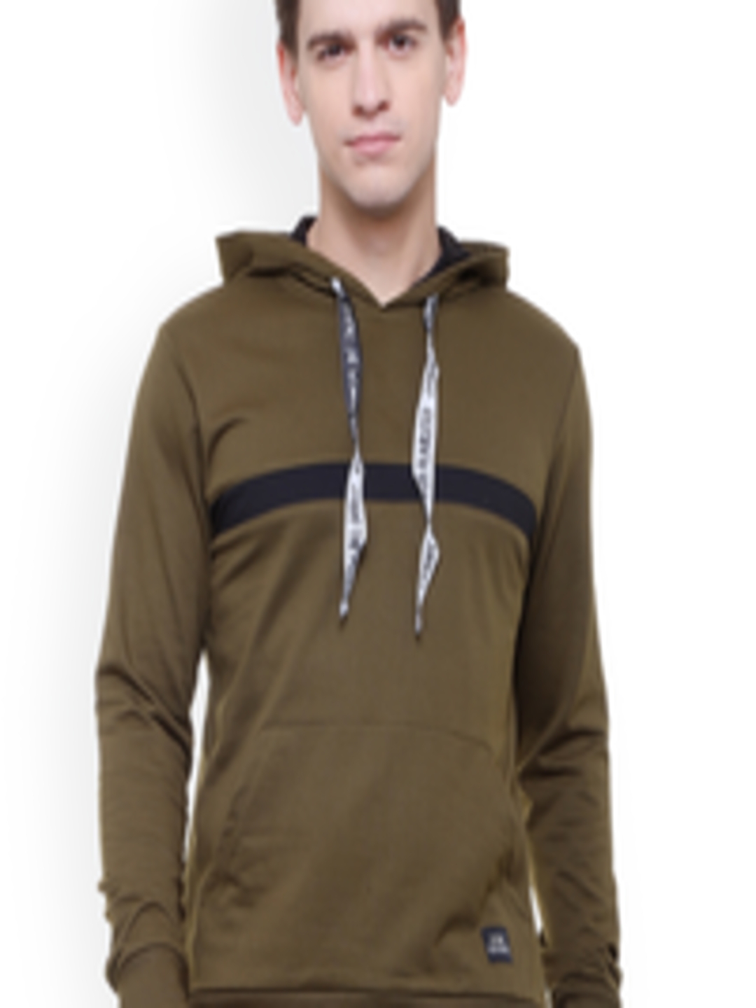 Buy People Men Olive Green Solid Hooded Sweatshirt - Sweatshirts for ...