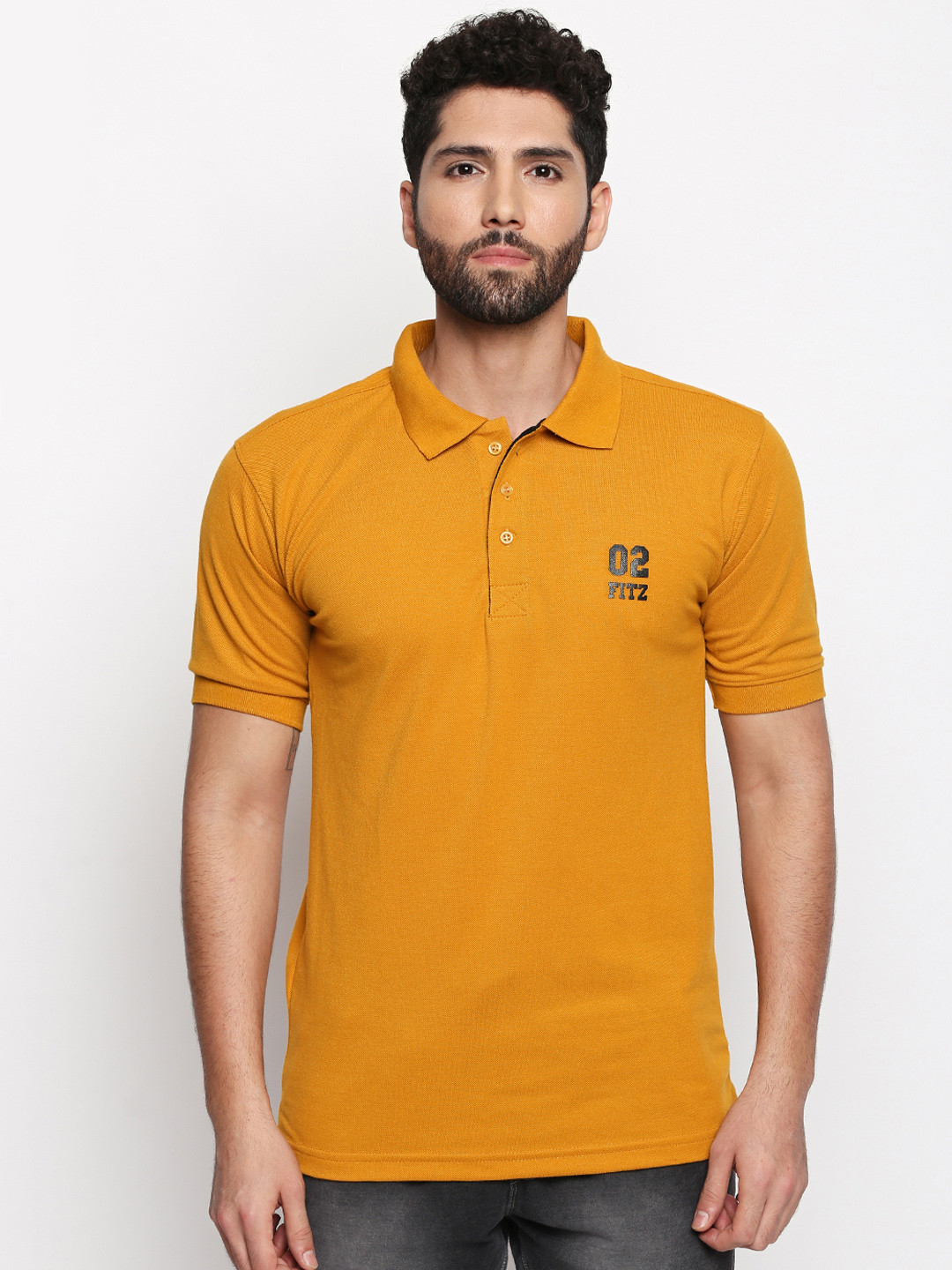 Men's Mustard Solid Polo Collar T-Shirt