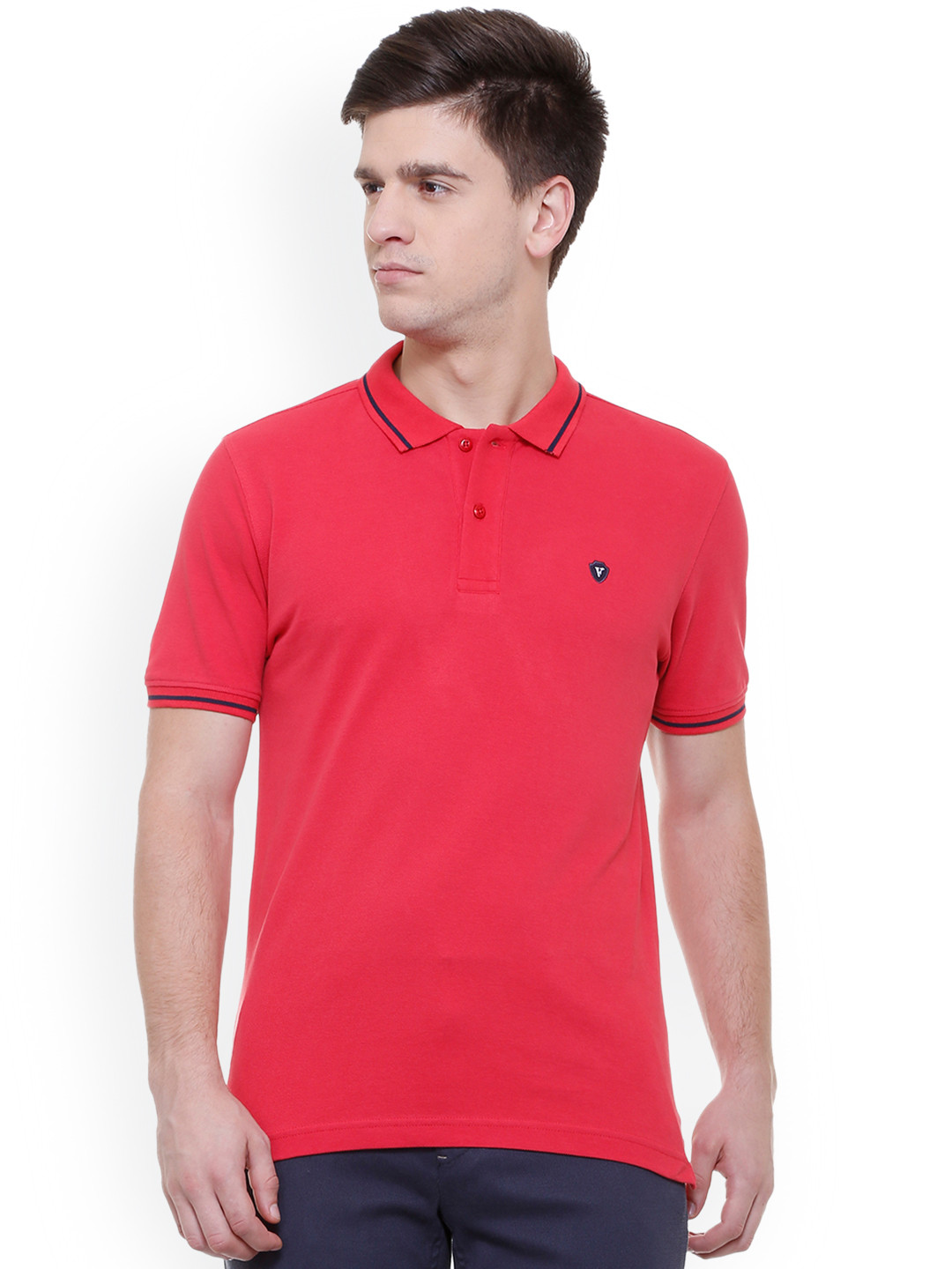 Buy Van Heusen Sport Men Red Solid Polo Collar Pure Cotton T Shirt