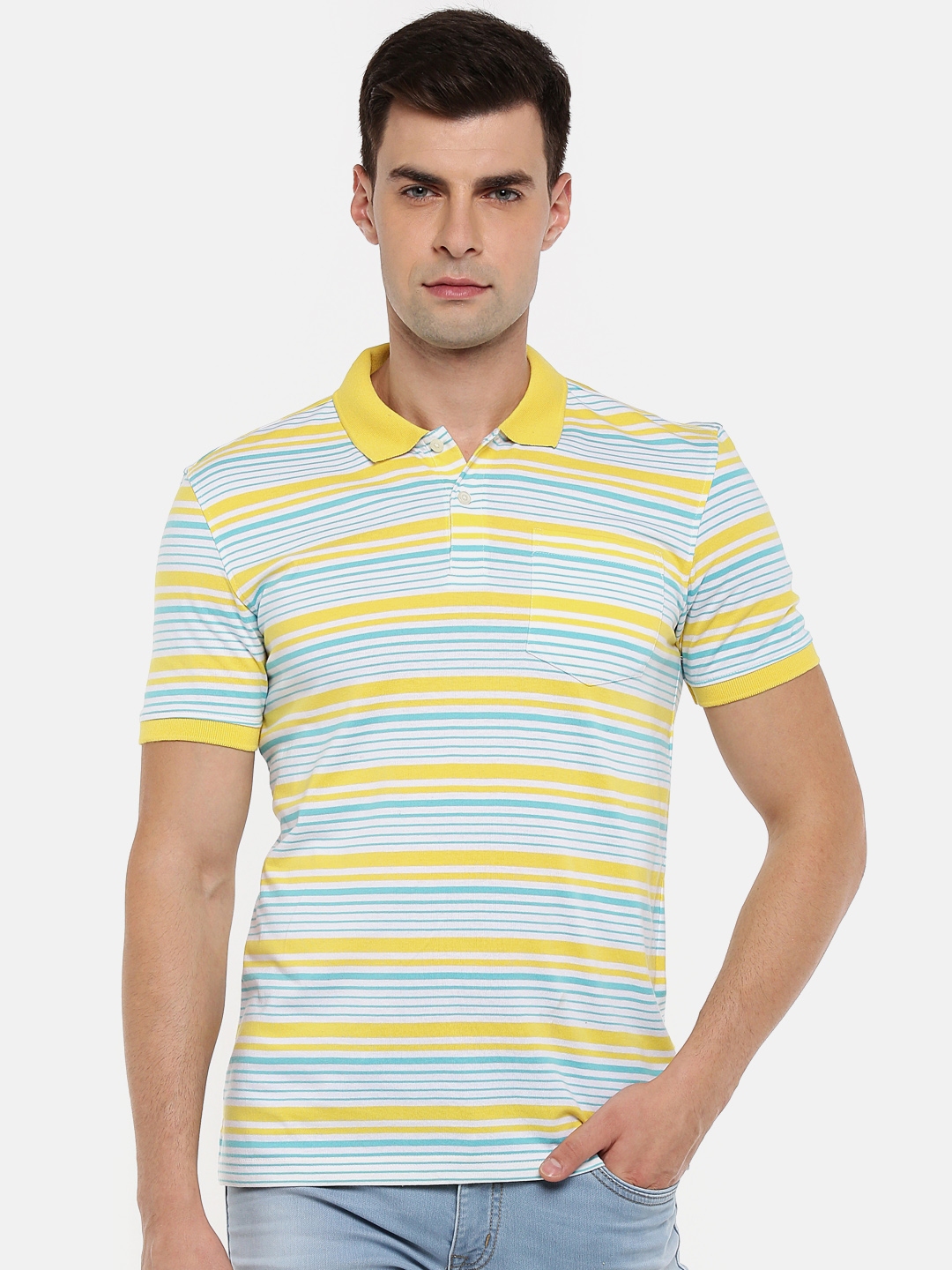 Buy Spiritus By Pantaloons Men Yellow Striped Polo Collar T Shirt ...