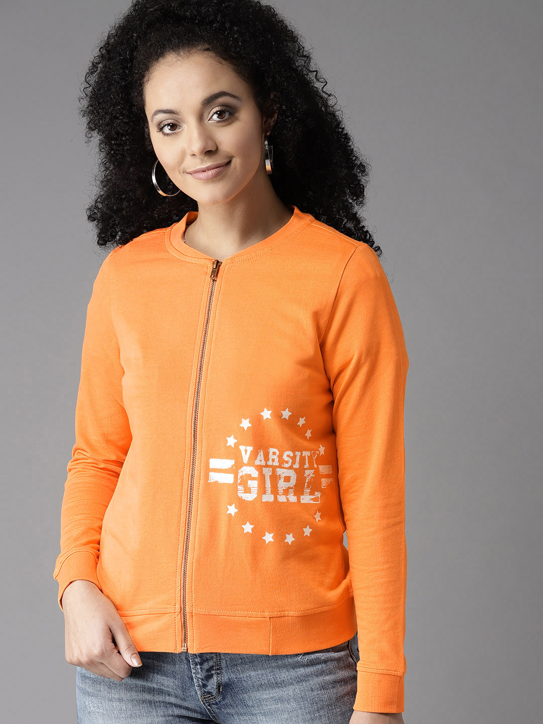Buy HERE&NOW Women Orange Solid Sweatshirt Sweatshirts for Women