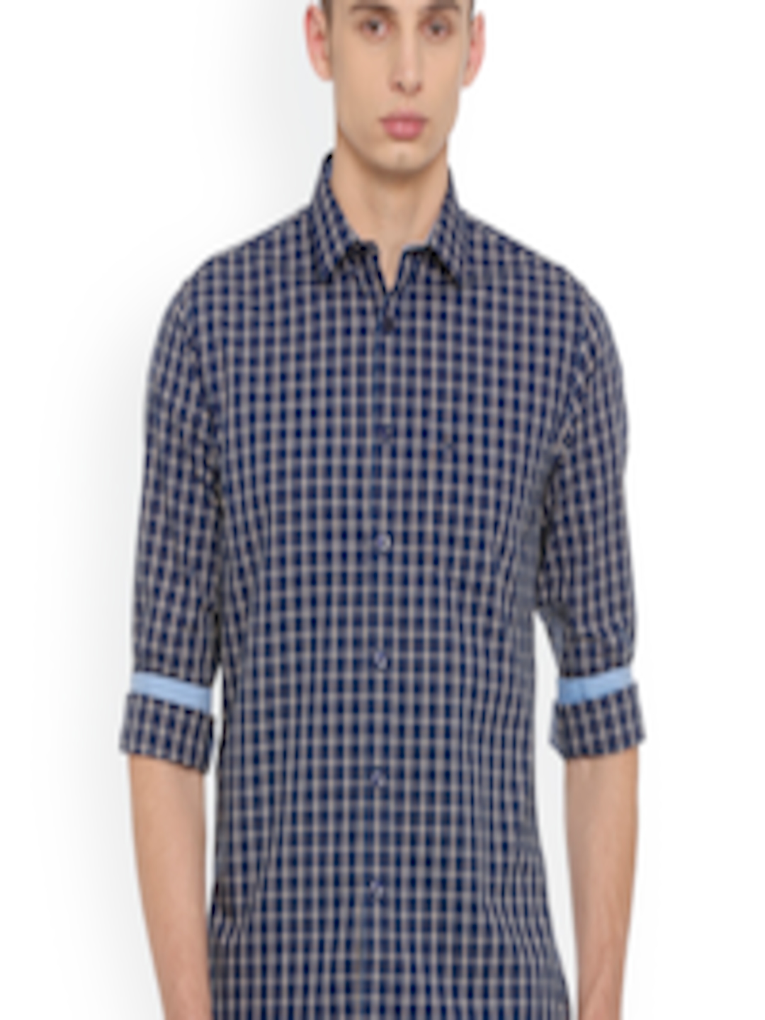 Buy Allen Solly Men Blue Regular Fit Checked Casual Shirt - Shirts for ...