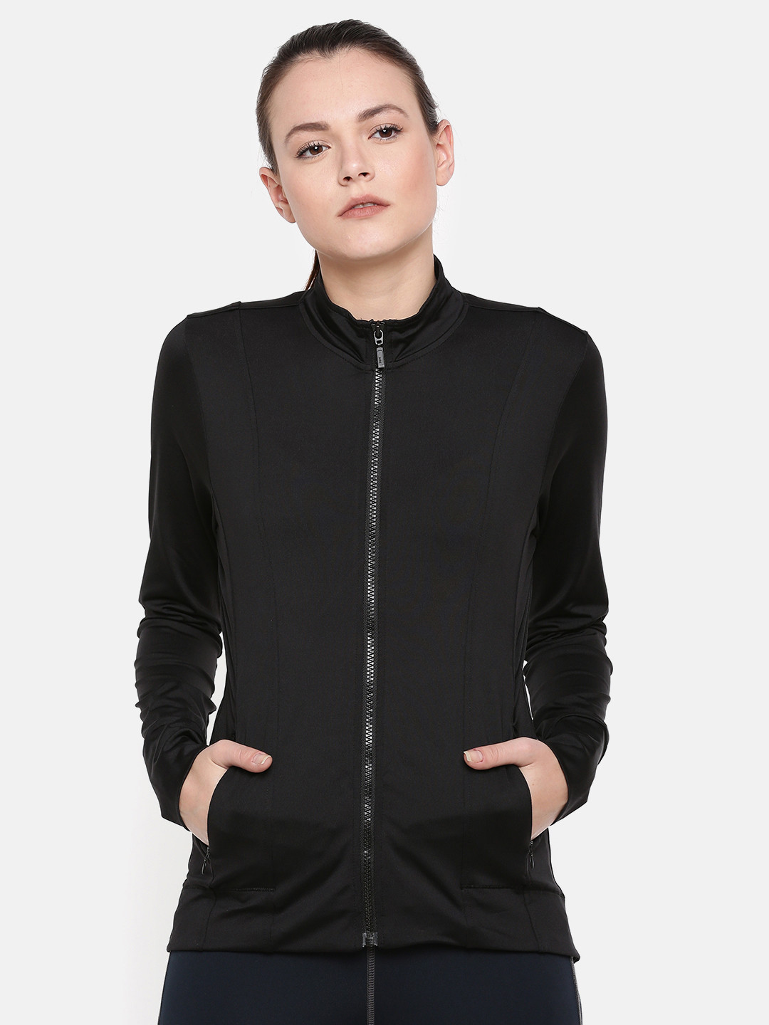 Buy Enamor Women Black Solid Open Front Sporty Jacket Jackets for Women 7601102 Myntra