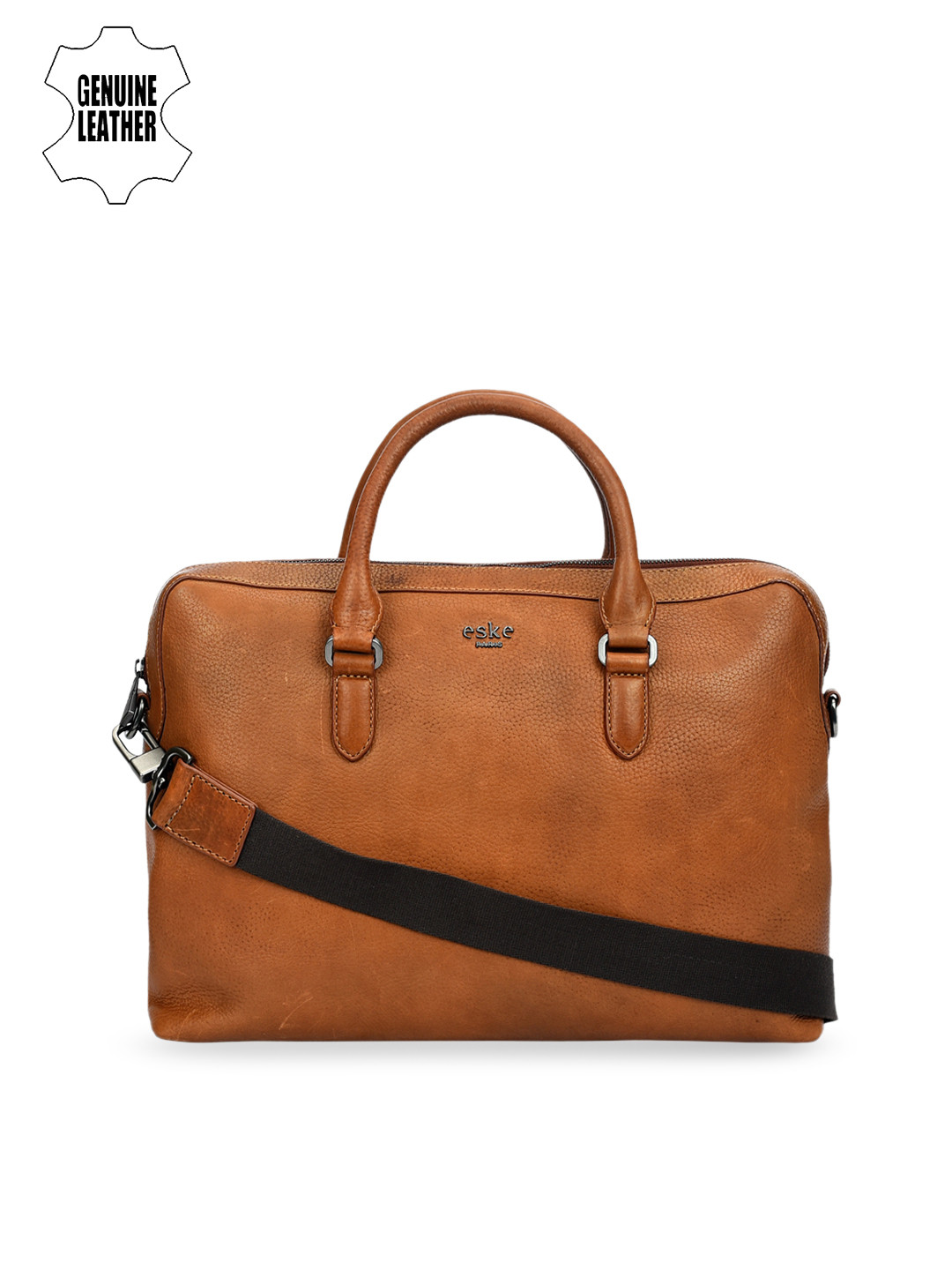 Buy Eske Men Brown Leather Solid Laptop Bag With Sling Strap Laptop