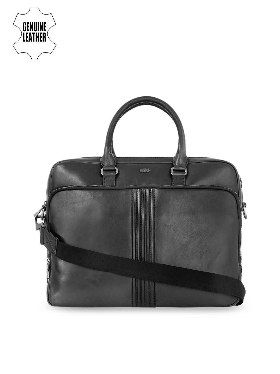 Buy Eske Men Black Leather Solid Laptop Bag With Sling Strap Laptop