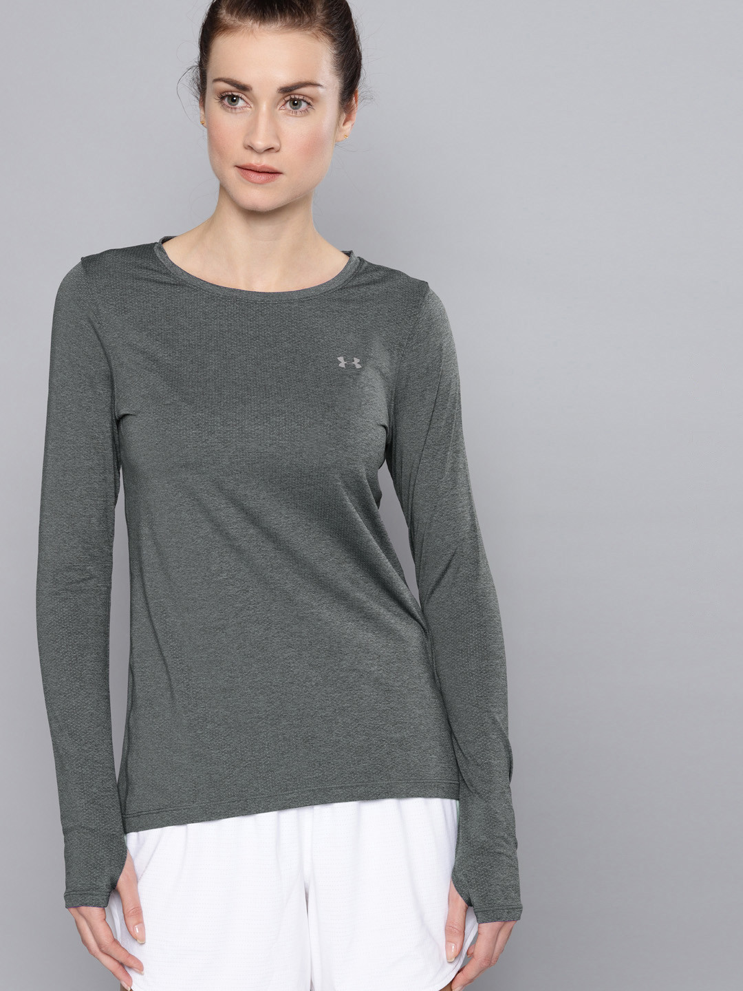 Buy UNDER ARMOUR Women Grey Solid Long Sleeve CBH T Shirt Tshirts for