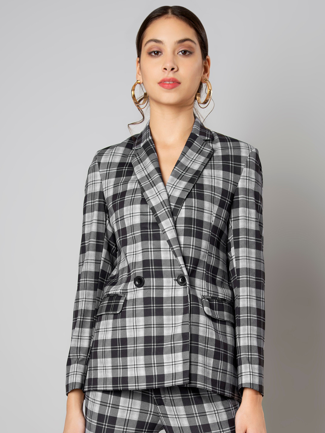 Buy FabAlley Women Grey Checked Tailored Jacket Jackets for Women