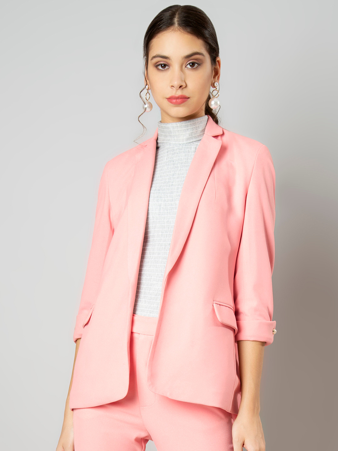 Buy FabAlley Women Pink Solid Tailored Jacket Jackets for Women