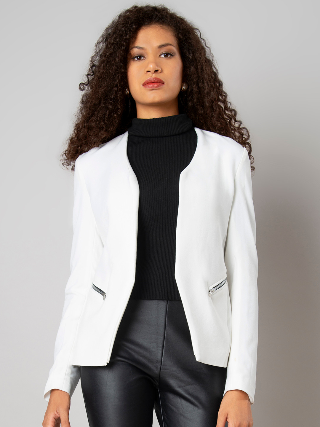 Buy FabAlley Women White Solid Tailored Jacket Jackets for Women