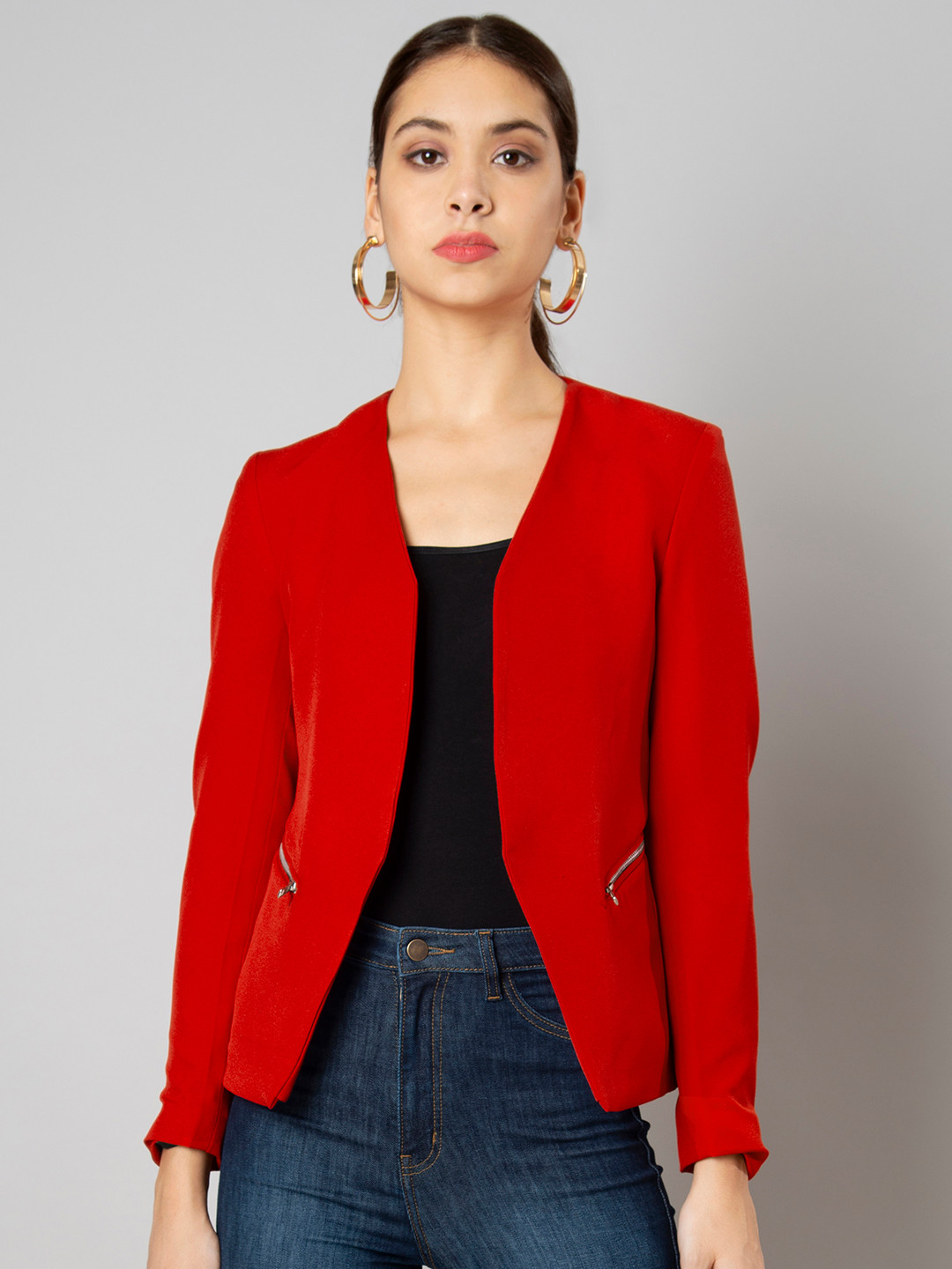 Buy FabAlley Women Red Solid Tailored Jacket Jackets for Women