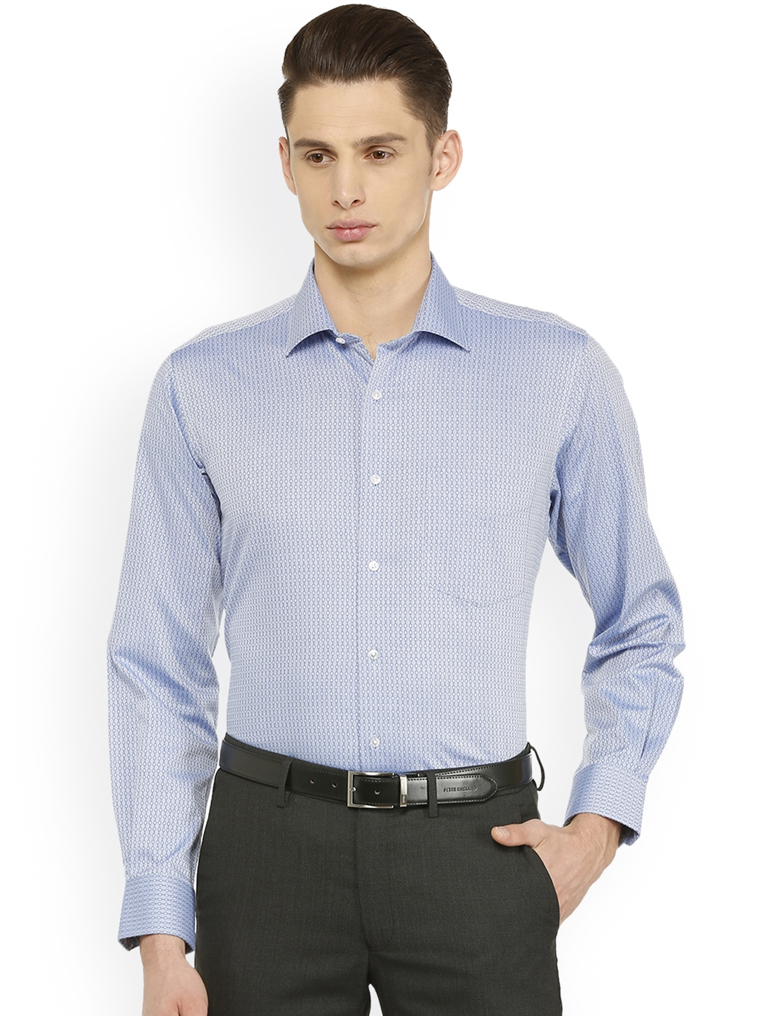 Buy Van Heusen Men Blue Regular Fit Self Design Formal Shirt - Shirts ...