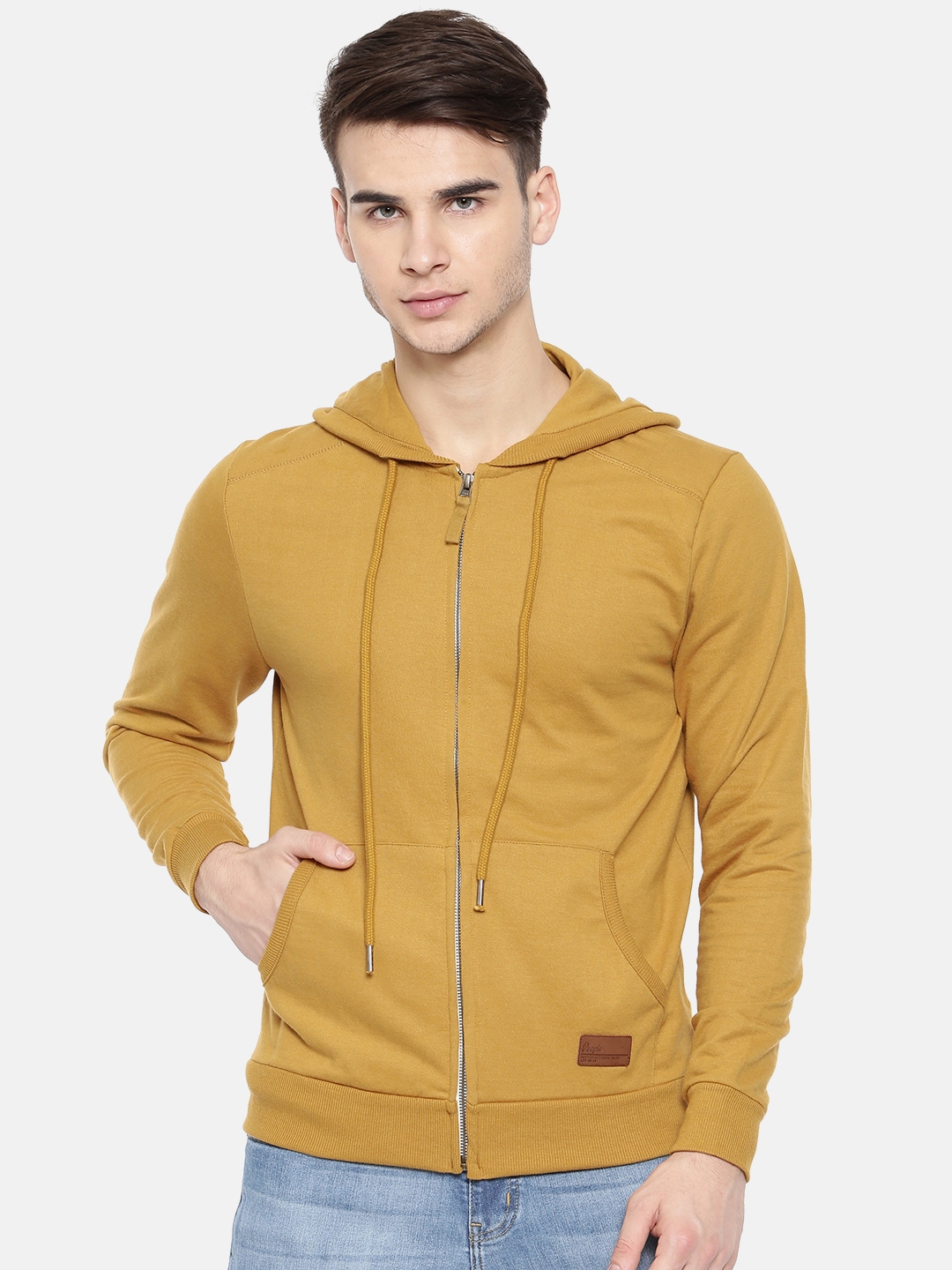 Buy People Men Mustard Yellow Solid Hooded Sweatshirt - Sweatshirts for ...