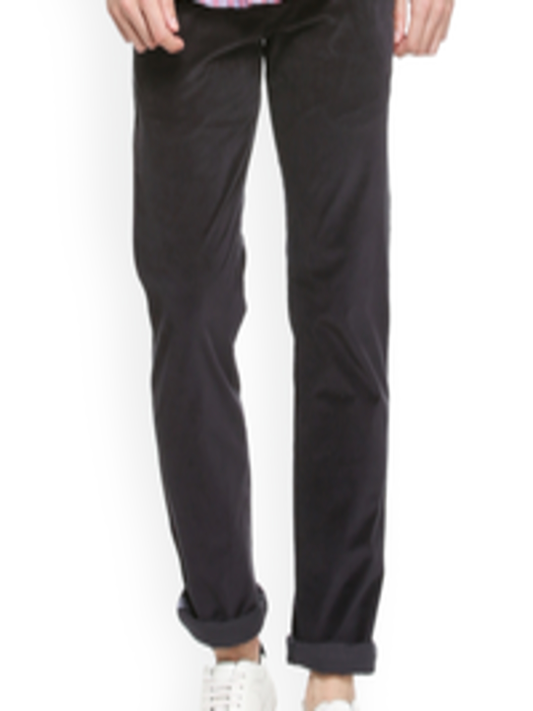 Buy Van Heusen Sport Men Black Slim Fit Self Design Chinos - Trousers ...